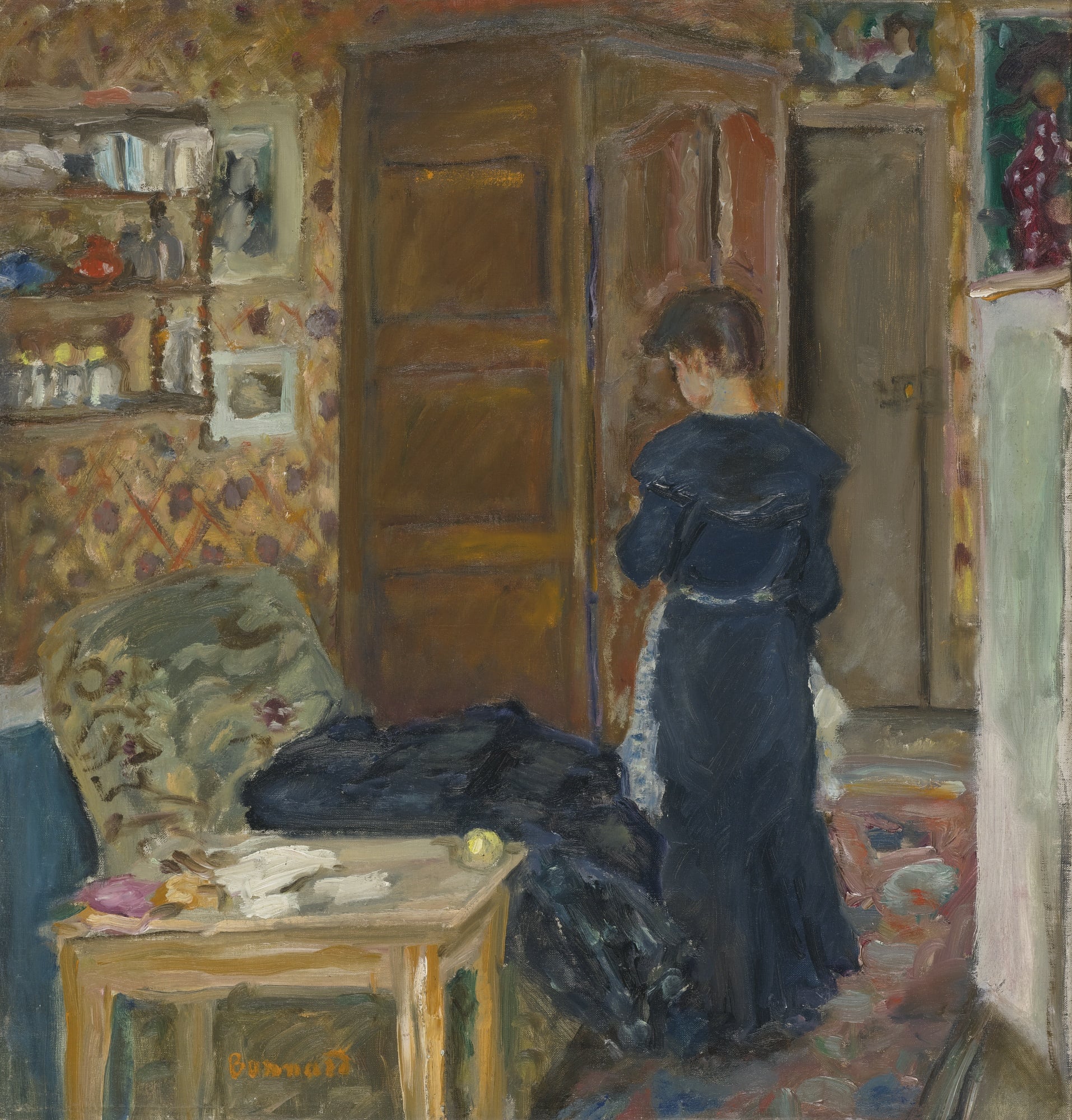 家庭生活场景主题 - 未知名室内场景画 - 女子于室内专注的瞬间 