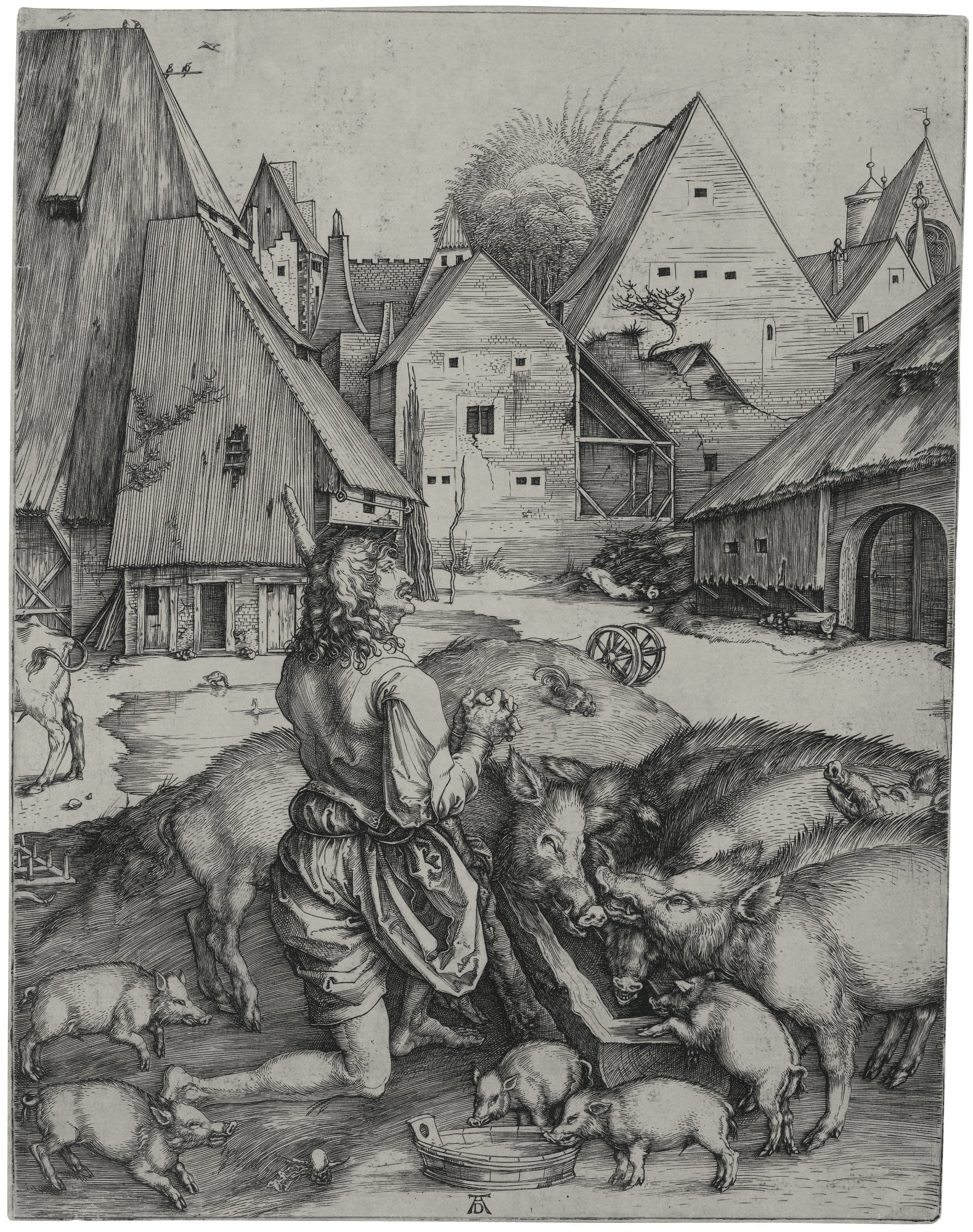 宗教故事诠释主题 - 浪子回头 - 描绘浪子喂猪落魄场景 