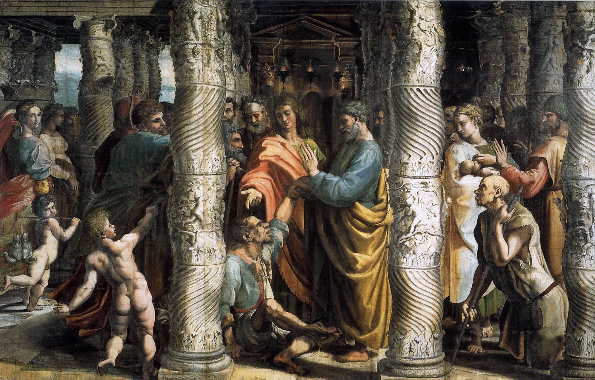 宗教壁画创作主题 - 基督治愈盲人 - 描绘基督治愈盲人场景 