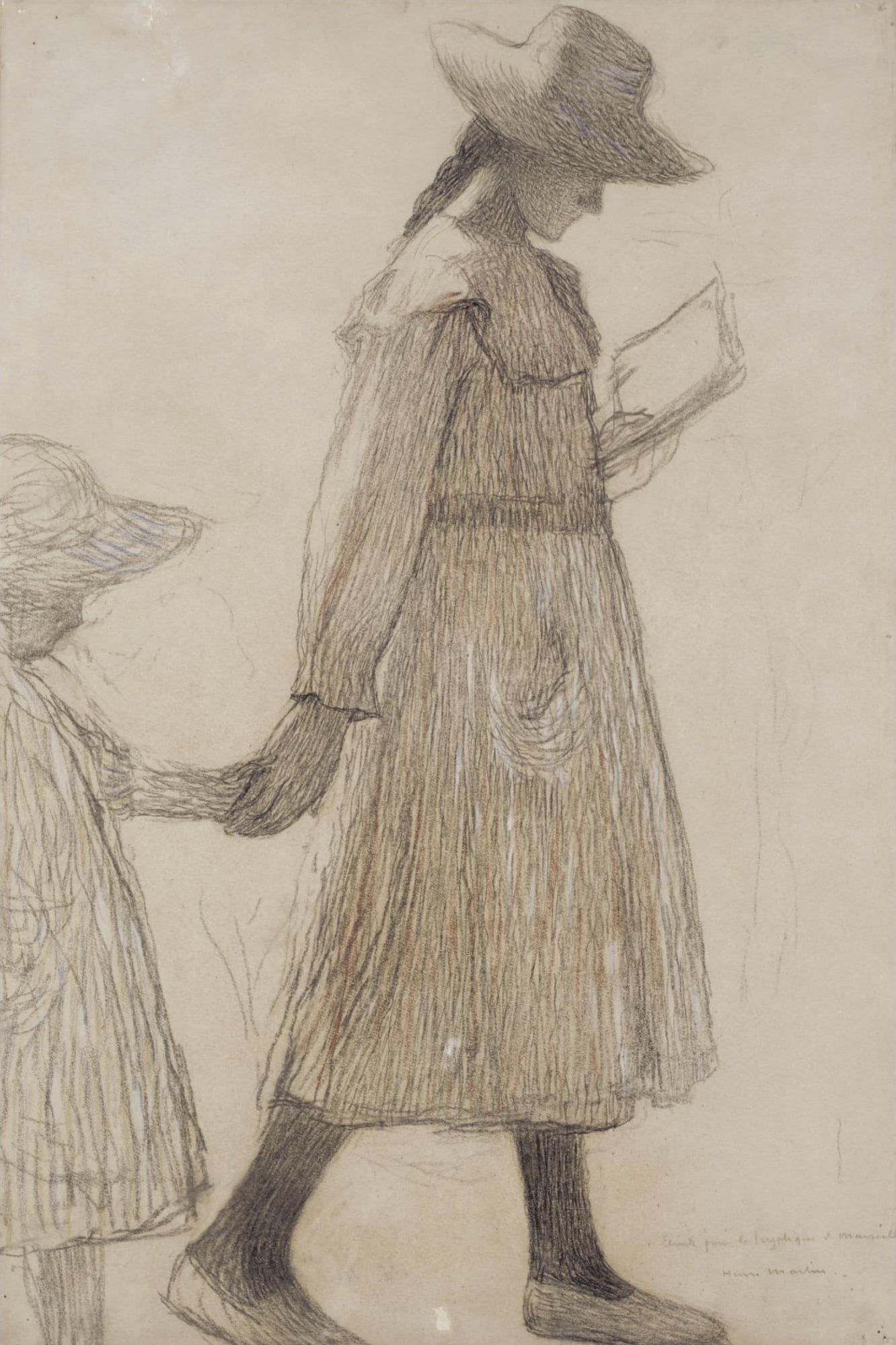 其他 - 无明确名称 - 女子牵小孩的素描之作 
