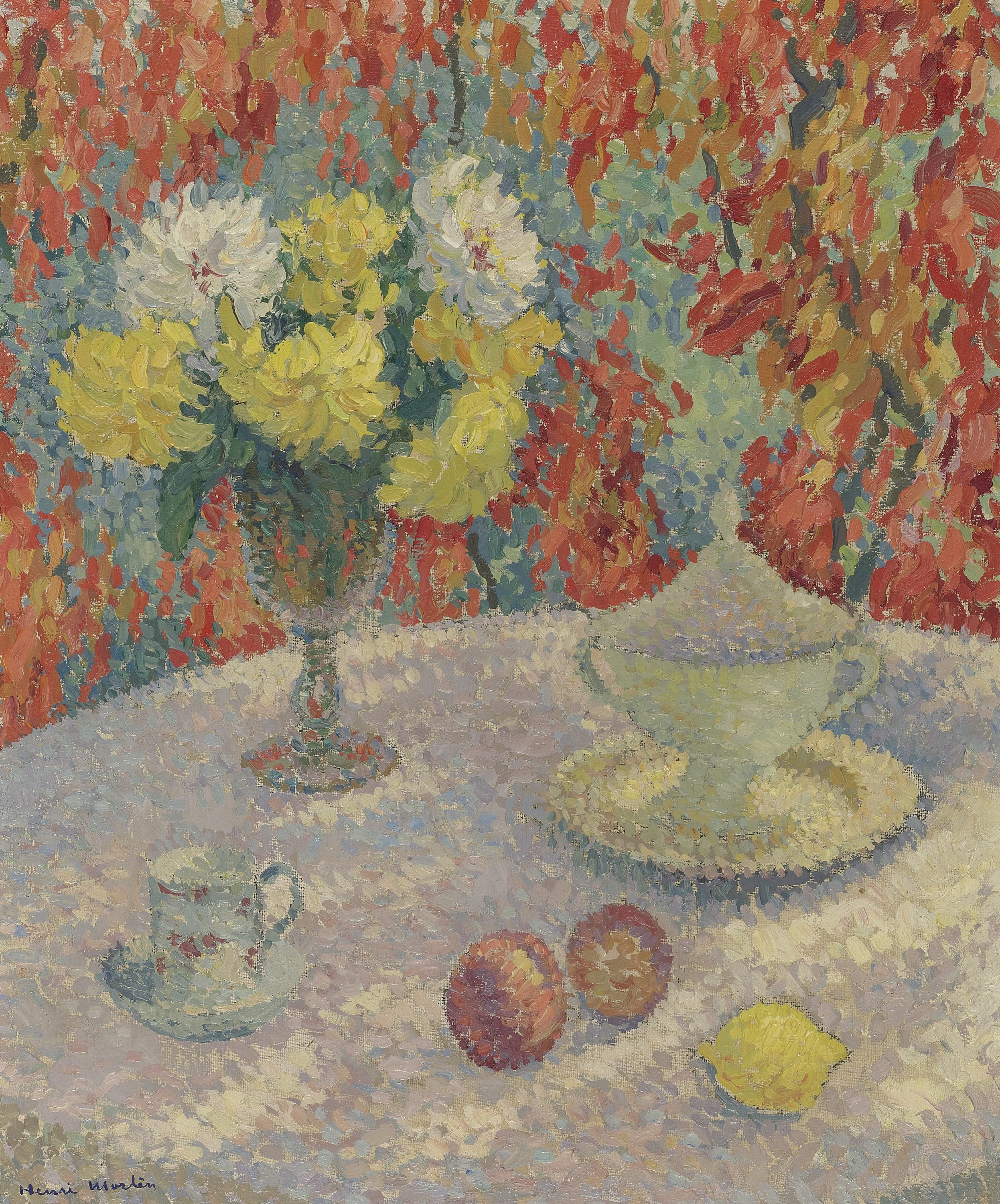 其他 - 静物花卉 - 桌置花杯果色彩斑驳 