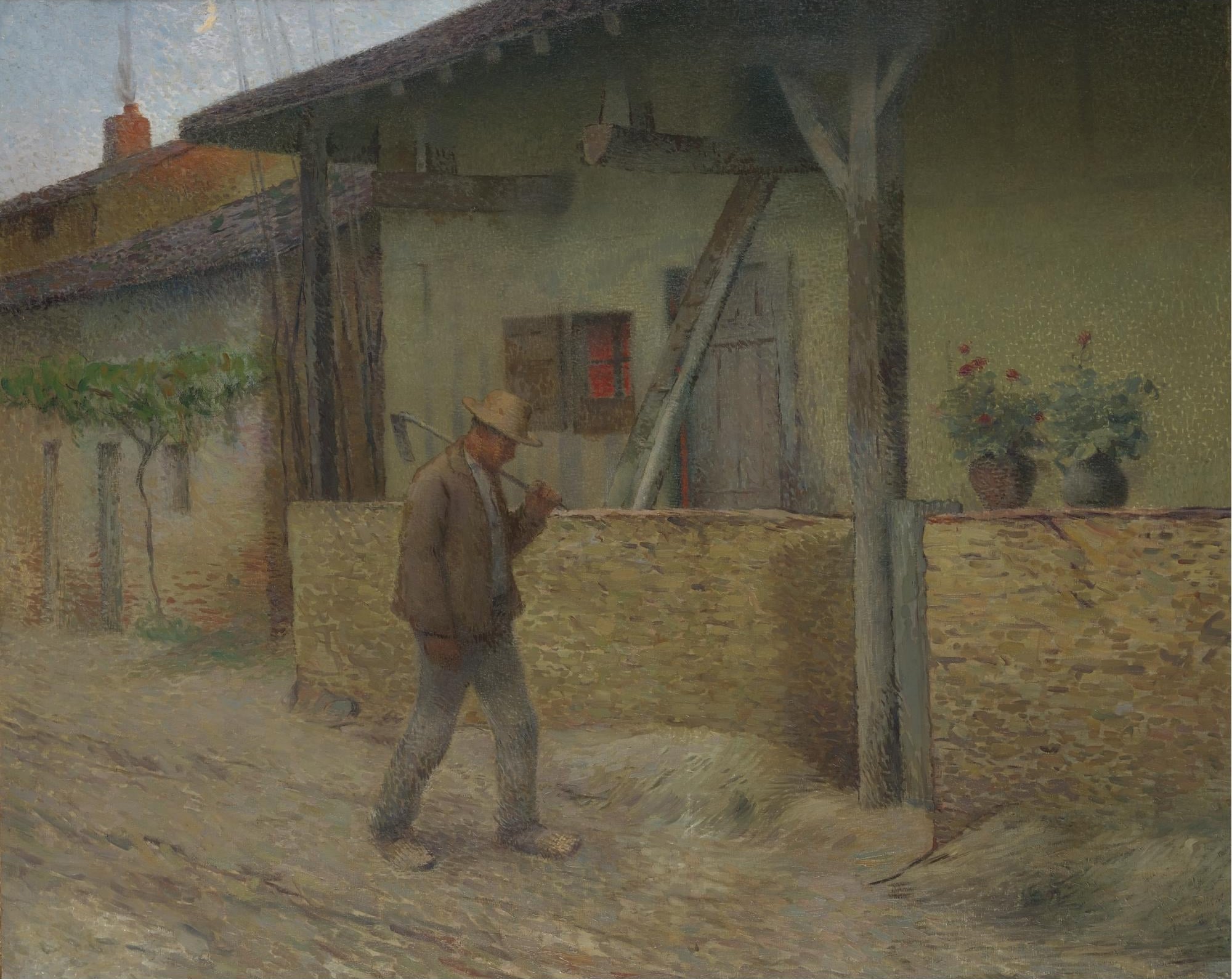 风景诗意主题 - 乡村漫步的农夫 - 农夫扛锄漫步乡村路 