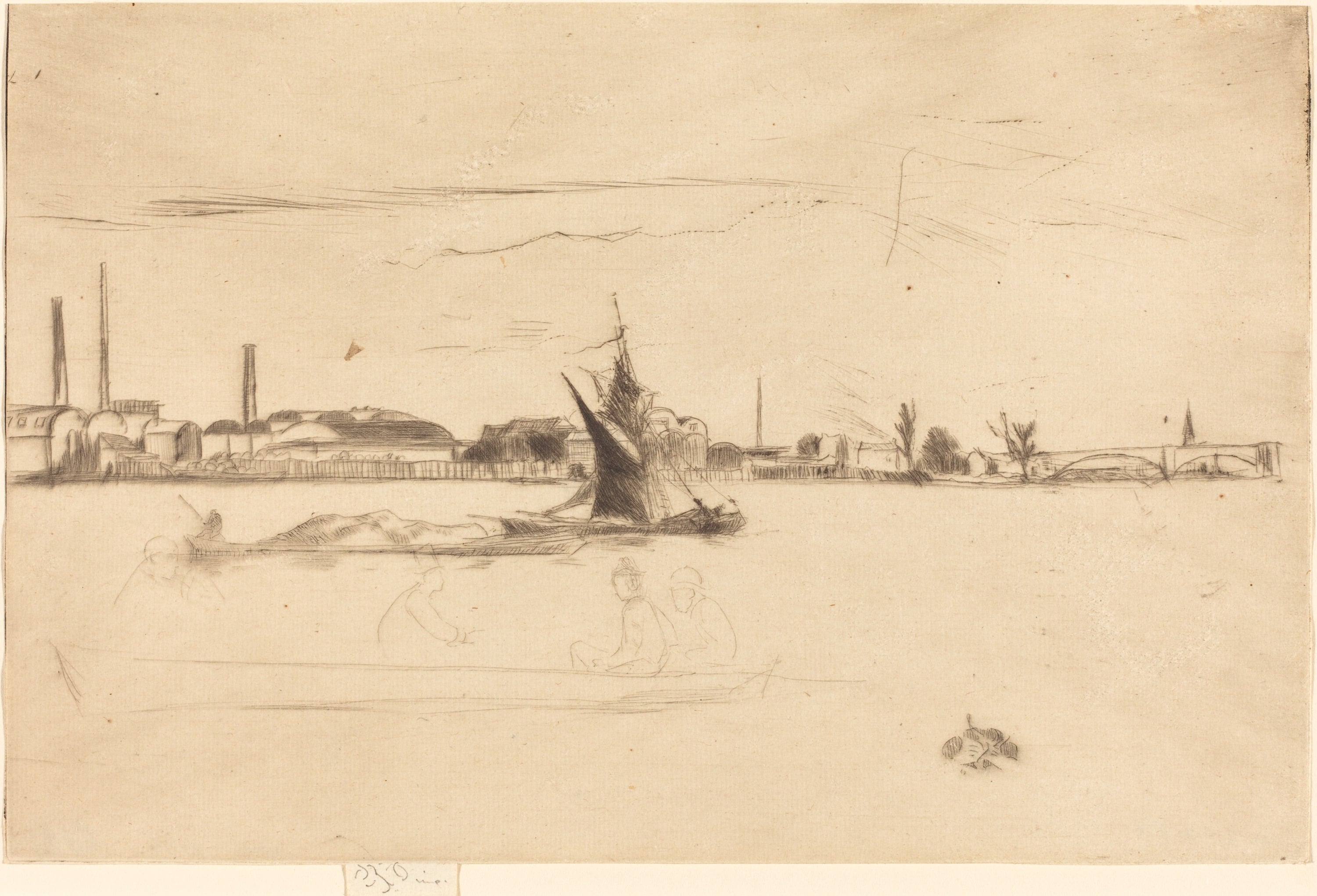 其他 - 佚名江边风景素描 - 江边船只与远处建筑 