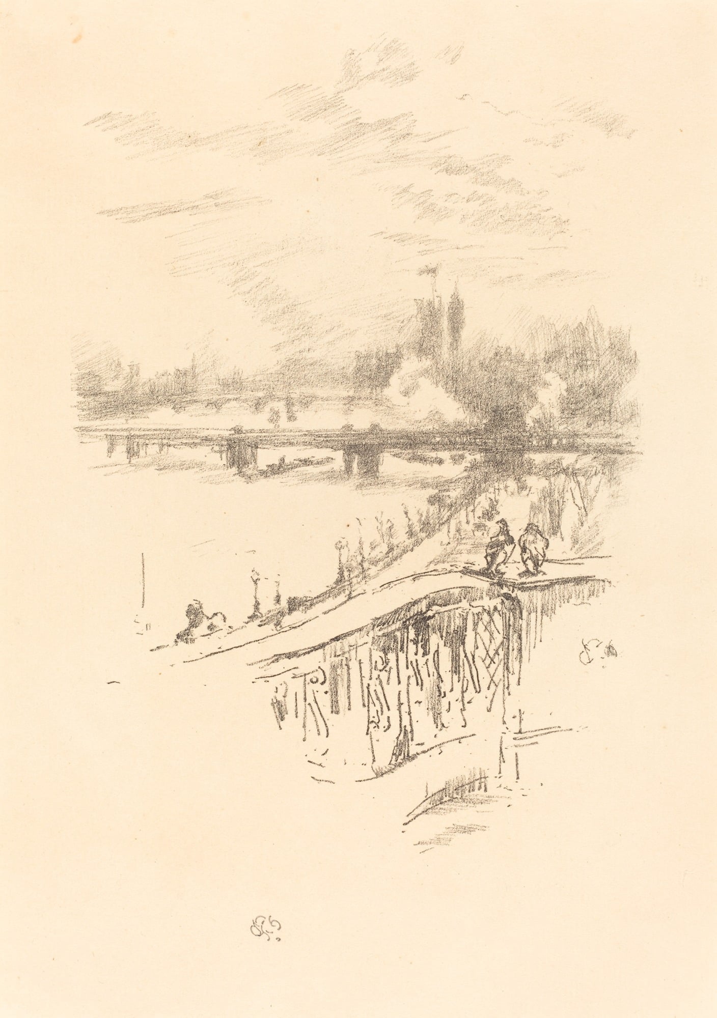 其他 - 佚名河边风景素描 - 简洁笔触绘河畔景致 
