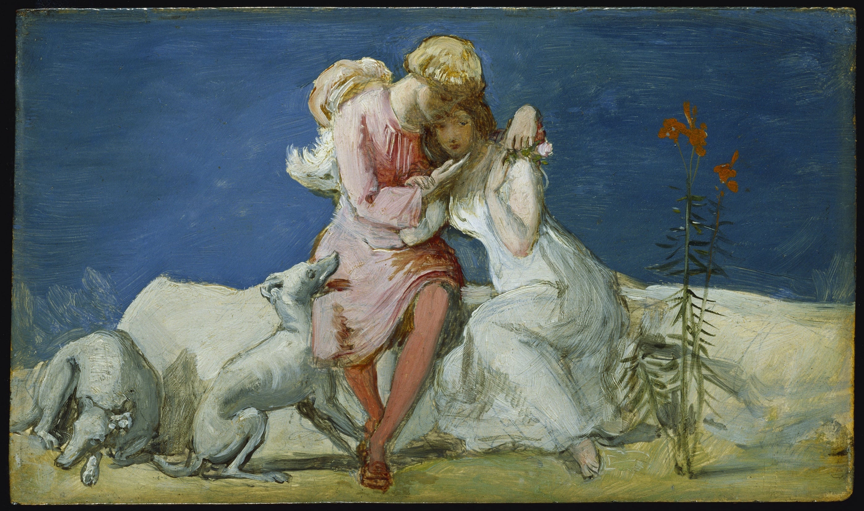 人物情感表达主题 - 未知名画作 - 展现人物间亲昵的姿态 