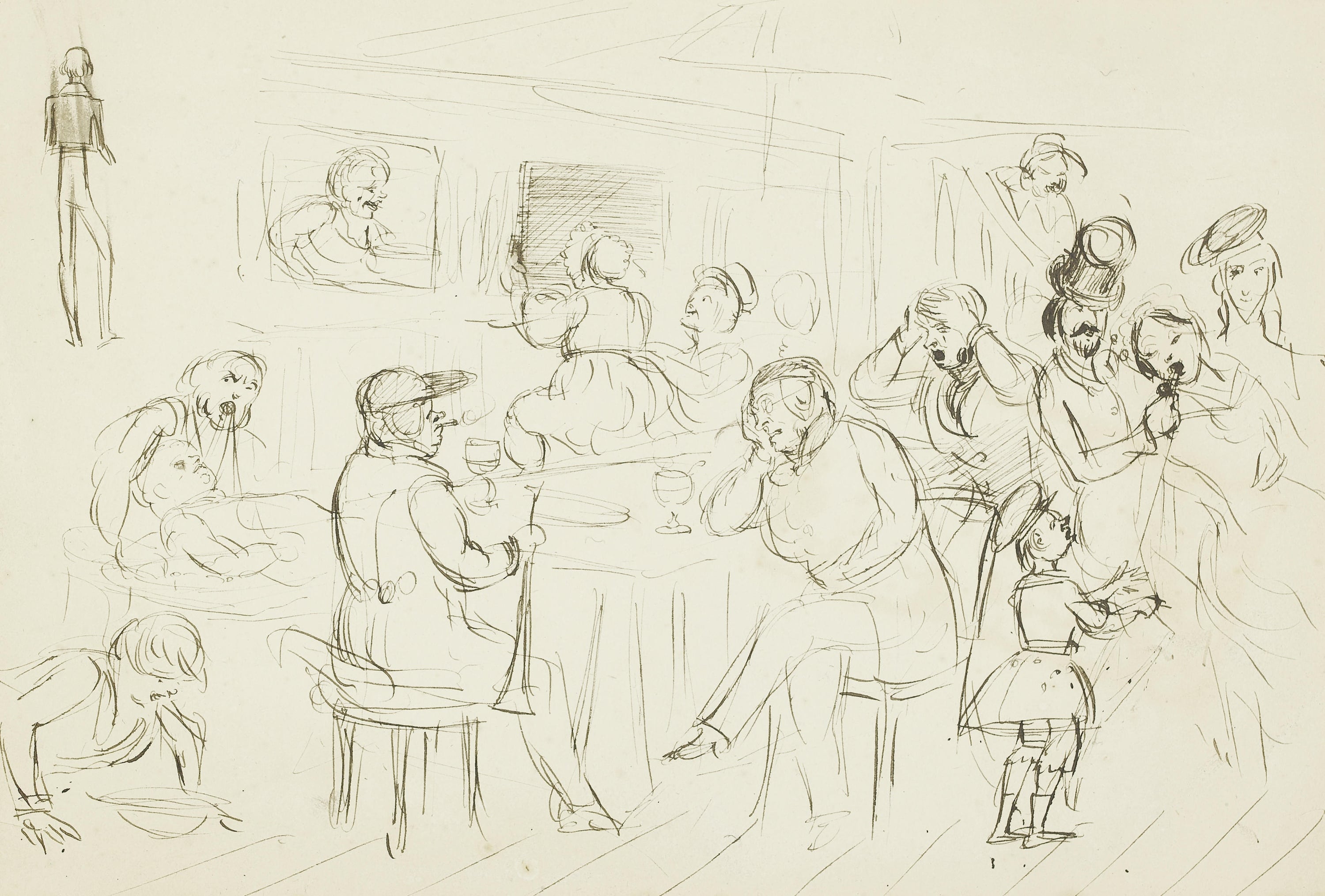 画面叙事性主题 - 未命名场景速写 - 描绘室内众人活动场景 