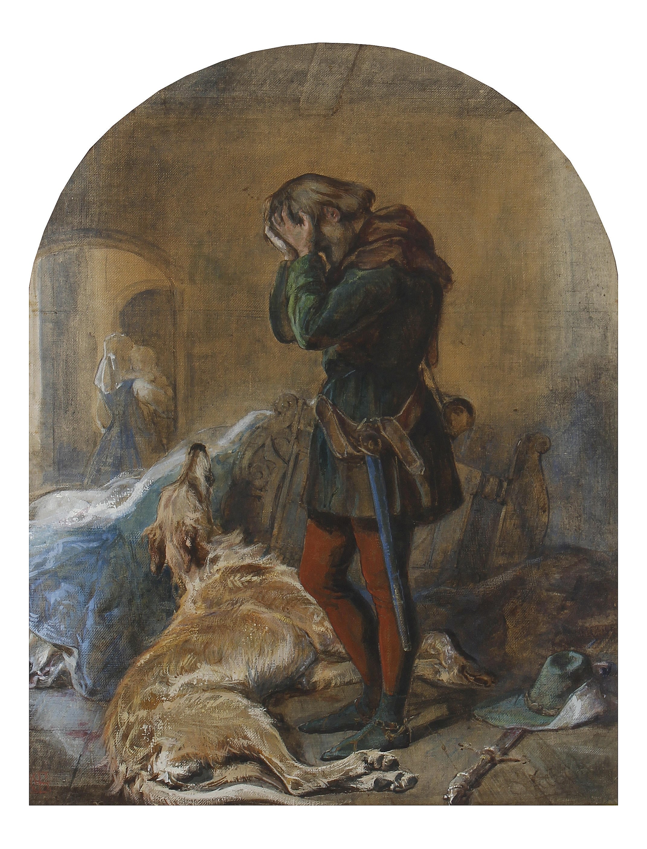 文学故事场景主题 - 未知作品 - 男子与犬的哀伤场景 