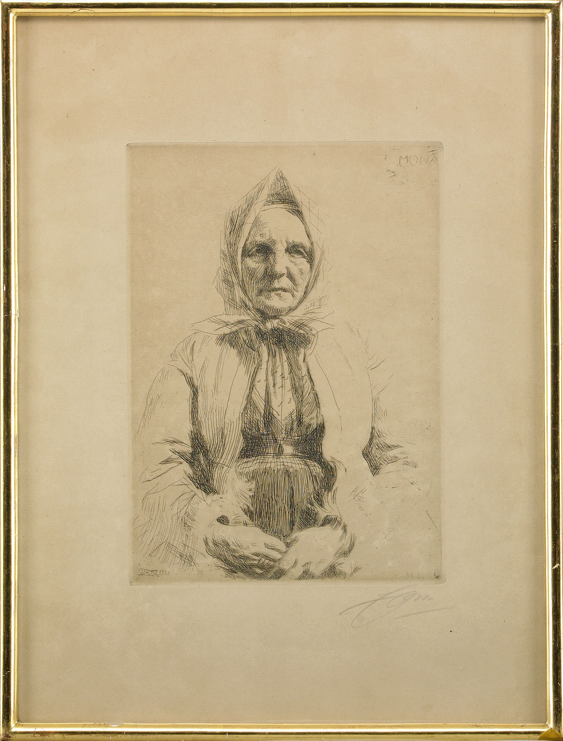 人物肖像刻画主题 - 未命名肖像 - 老妇人肖像的细腻描绘 