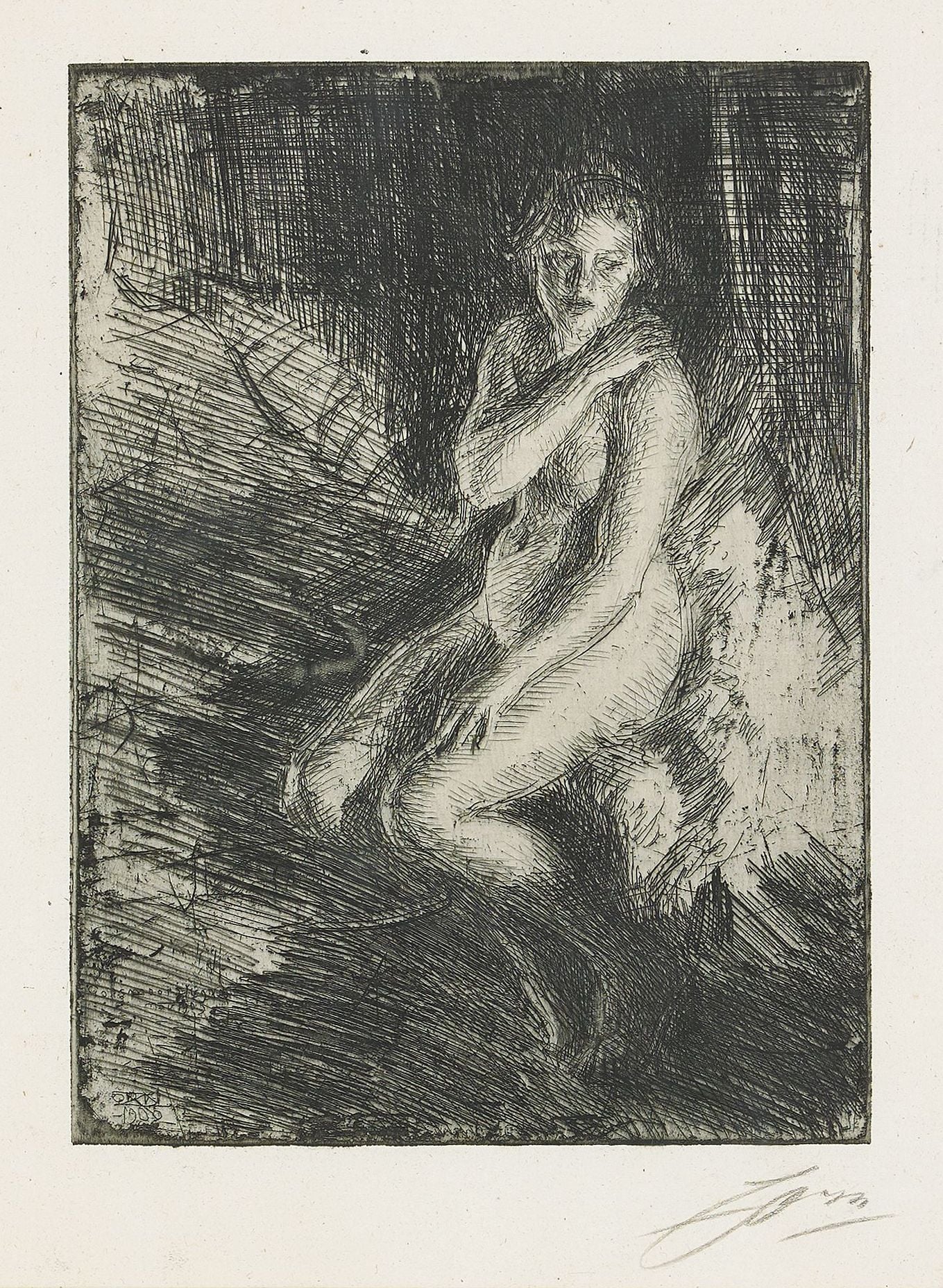 裸体艺术表现主题 - 无题 - 描绘女性裸体的黑白画作 