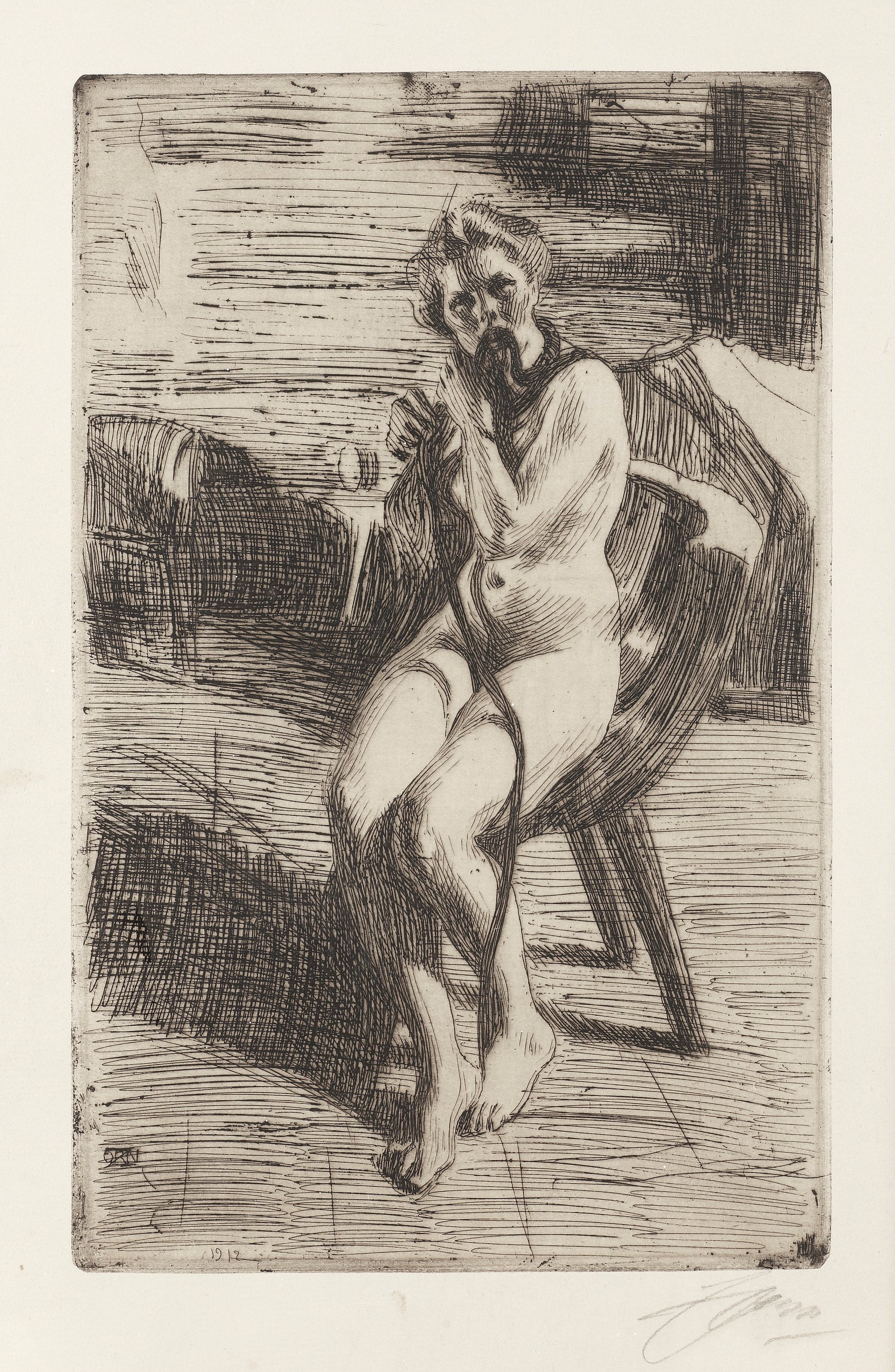 裸体艺术表现主题 - 无具体名称 - 描绘裸体人物坐姿状态 