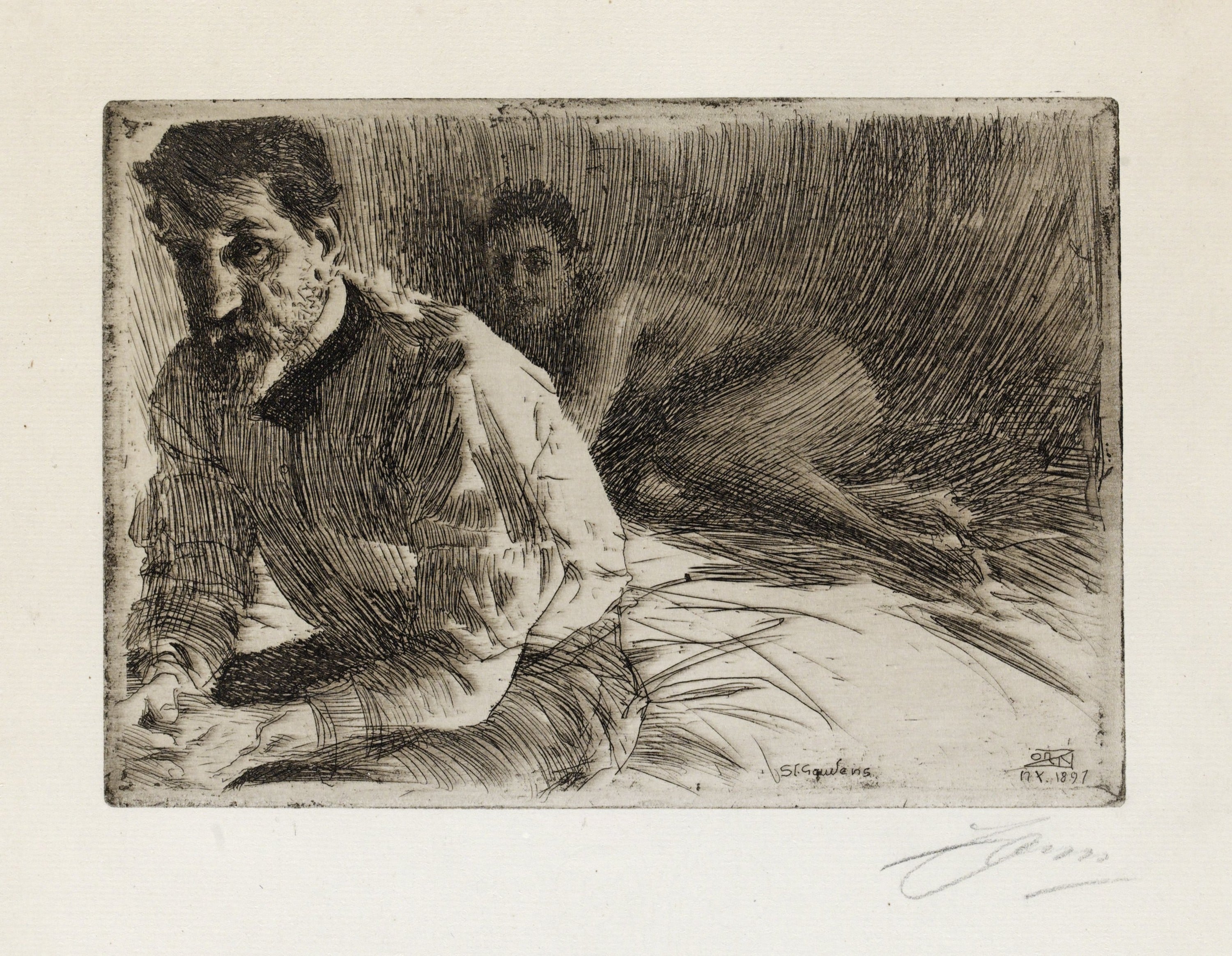 人物肖像刻画主题 - 未知名人物肖像 - 男子坐姿神态的刻画 