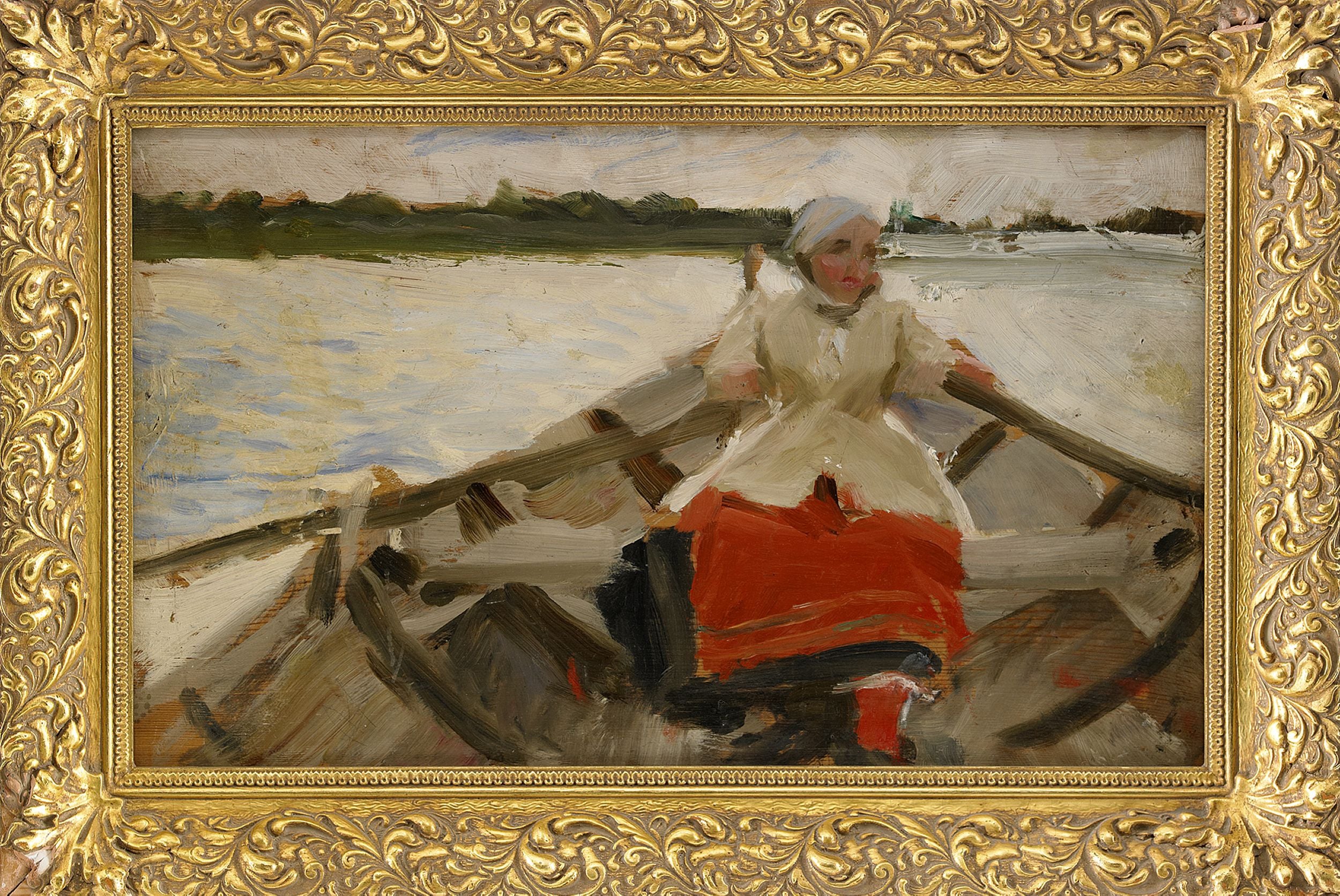 民俗生活场景主题 - 划船女子 - 女子于舟上划船之景象 