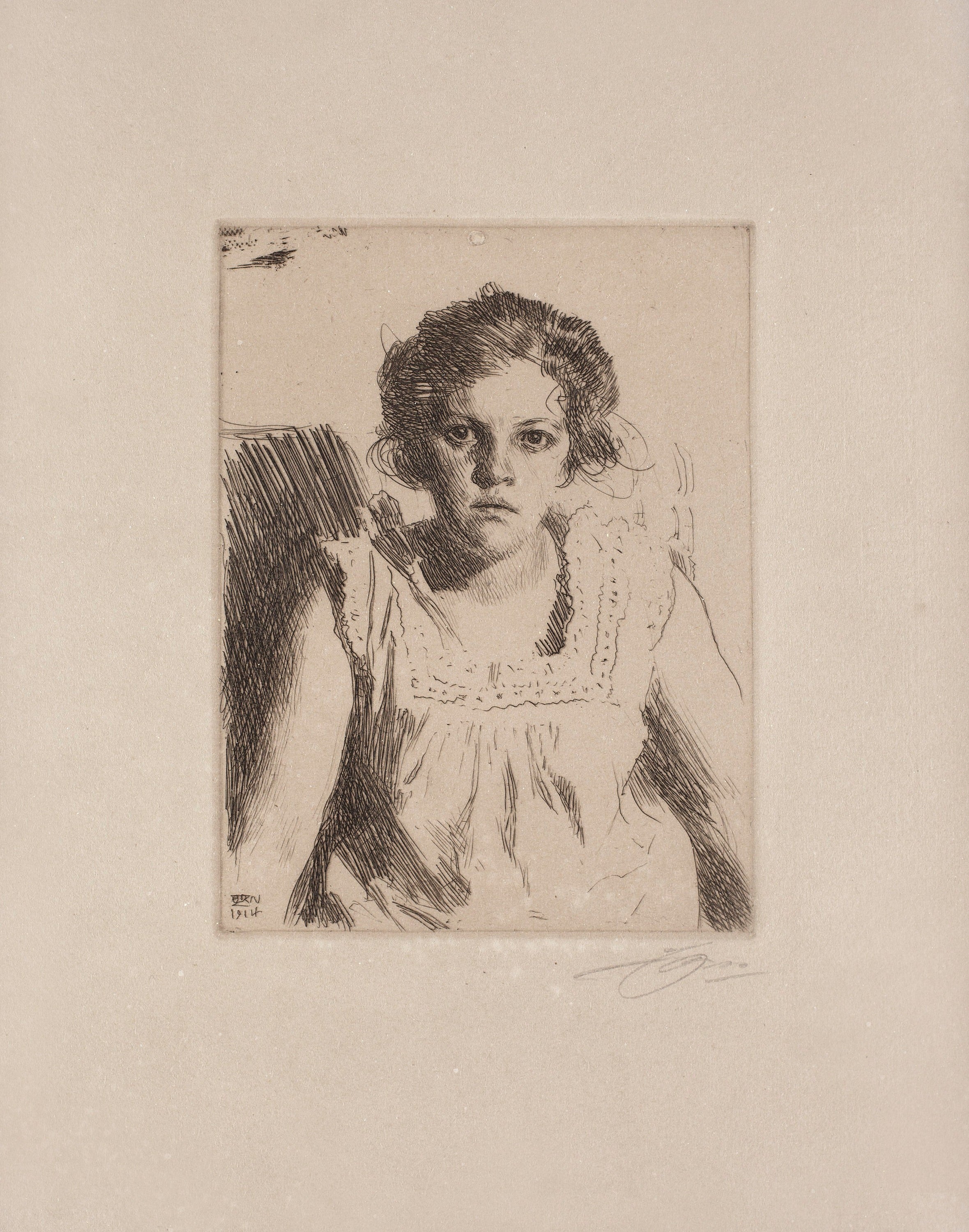 人物肖像刻画主题 - 佚名女孩肖像 - 线条勾勒女孩神态气质 