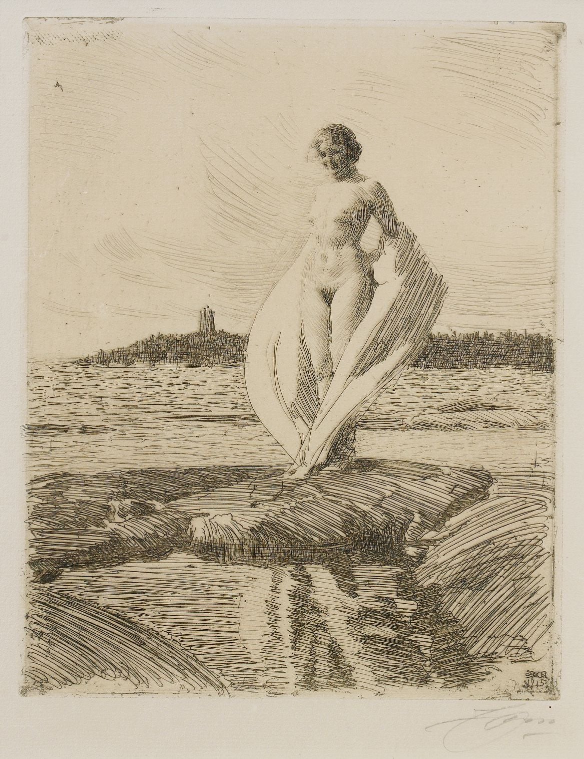 裸体艺术表现主题 - 未知 - 海边裸女姿态优雅画面 