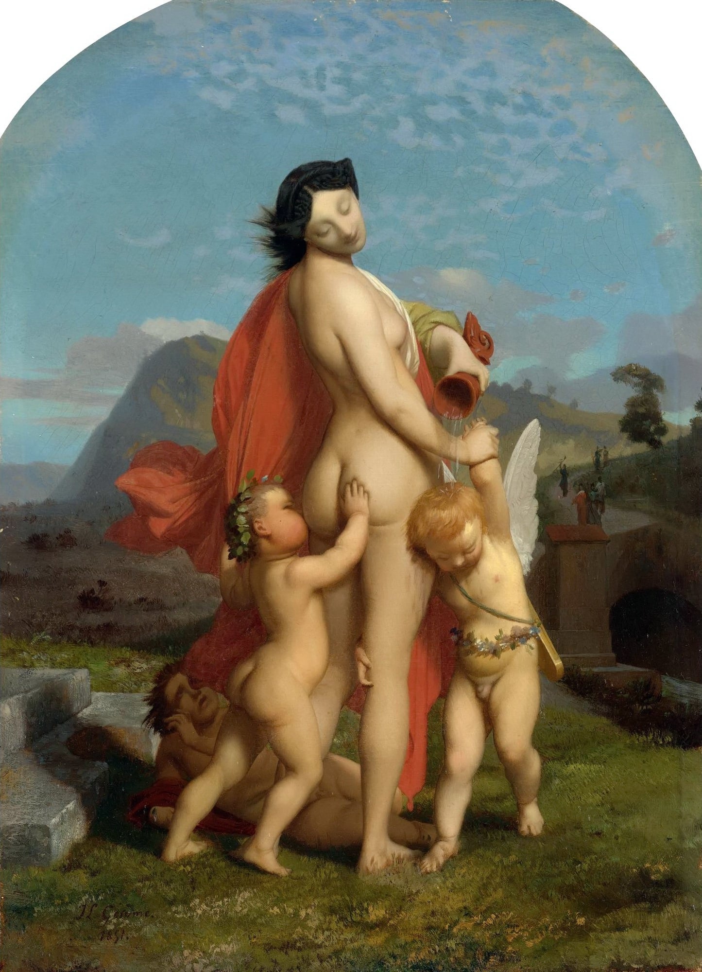 古典神话演绎主题 - 未知名古典神话画作 - 描绘神话人物与小天使 