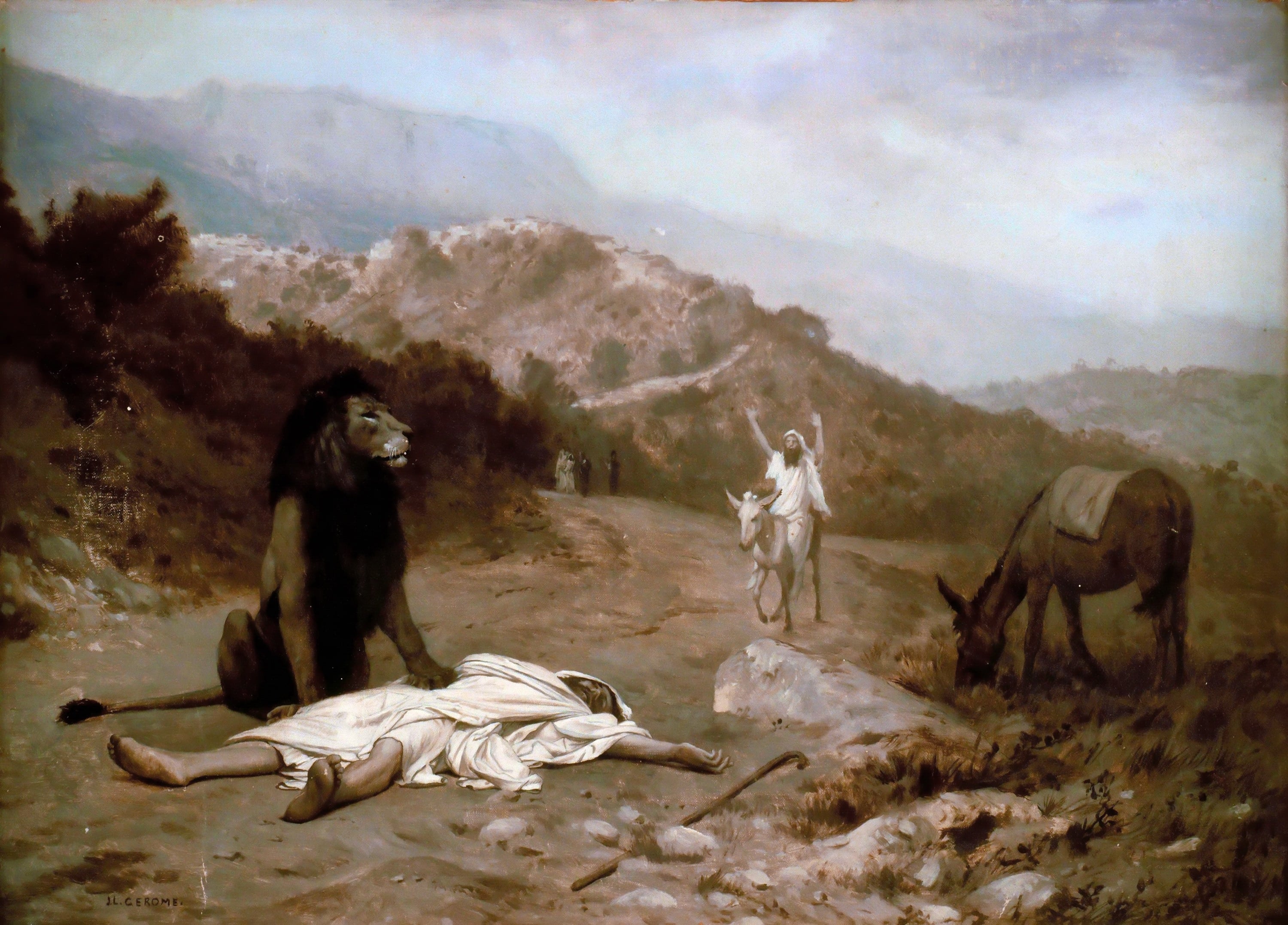 人物故事讲述主题 - 未知名画作 - 描绘人与狮等场景画面 