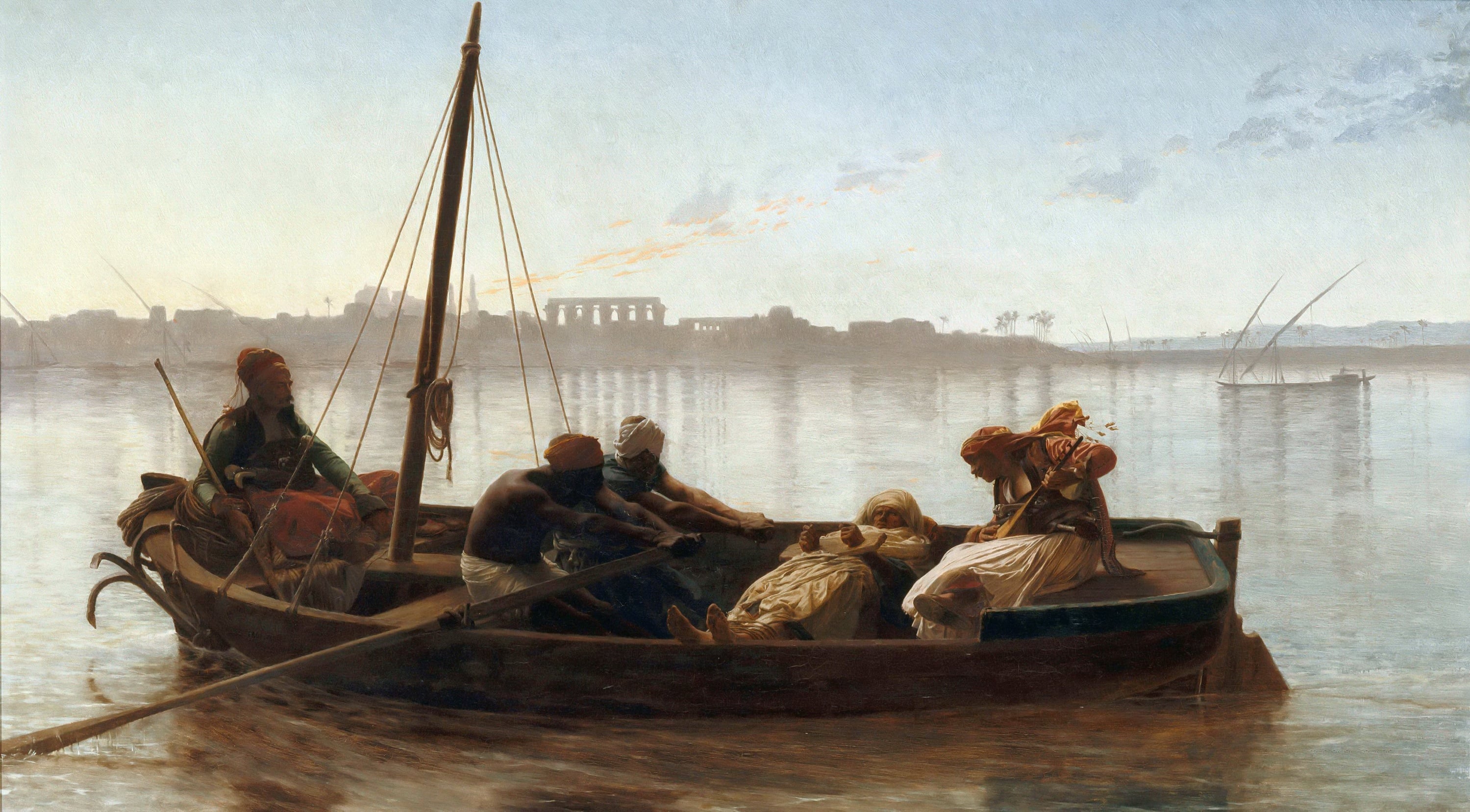 东方风情展现主题 - 尼罗河上的船 - 描绘尼罗河上的人物景象 