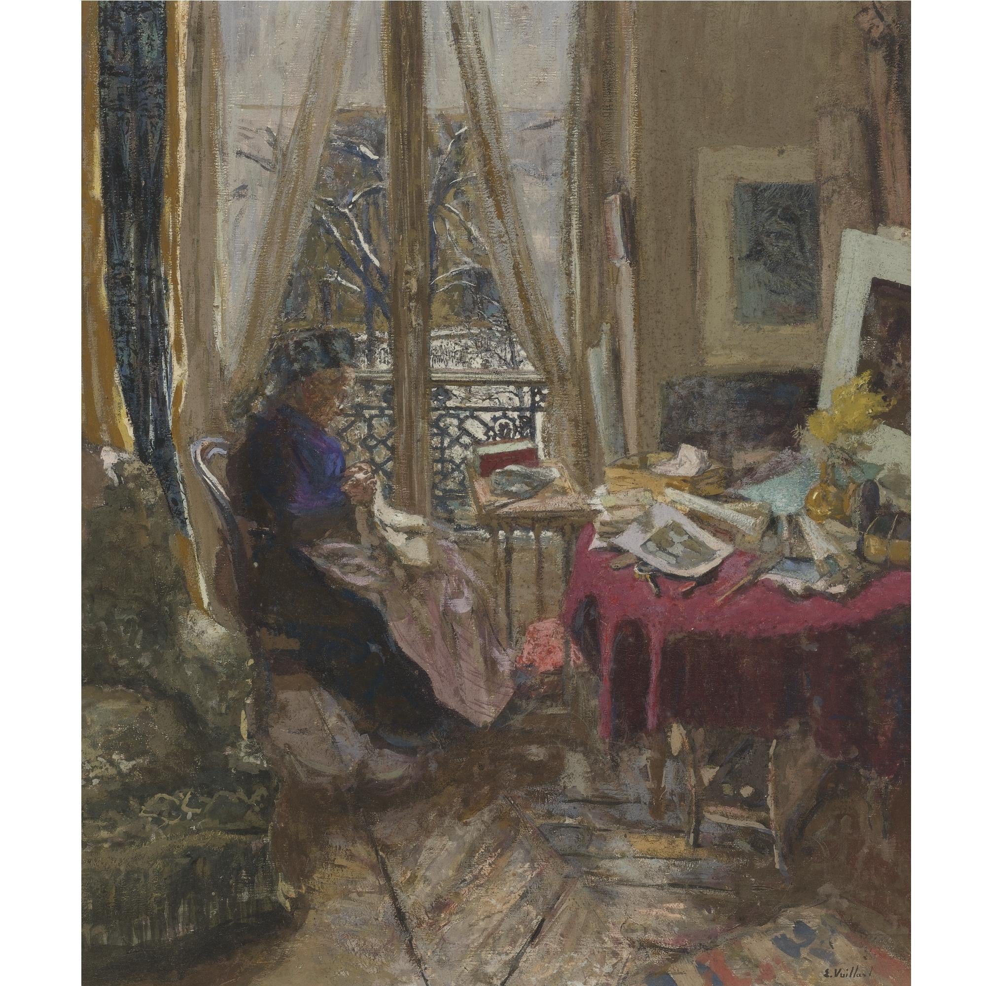 室内生活场景主题 - 窗边缝纫的女子 - 描绘室内女子窗边缝纫 