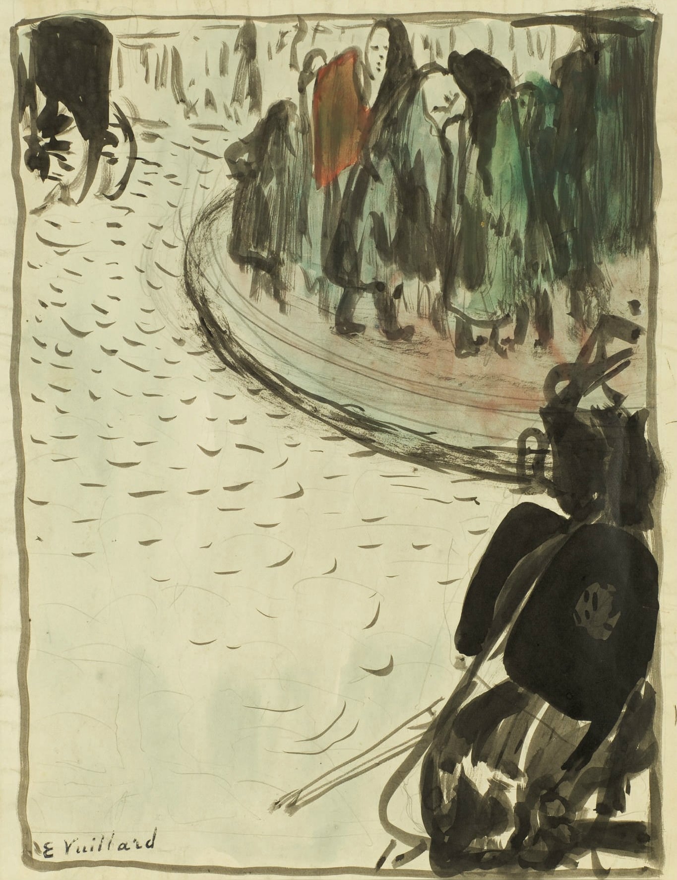 其他 - 无明确名字 - 黑绿色彩人物场景画 