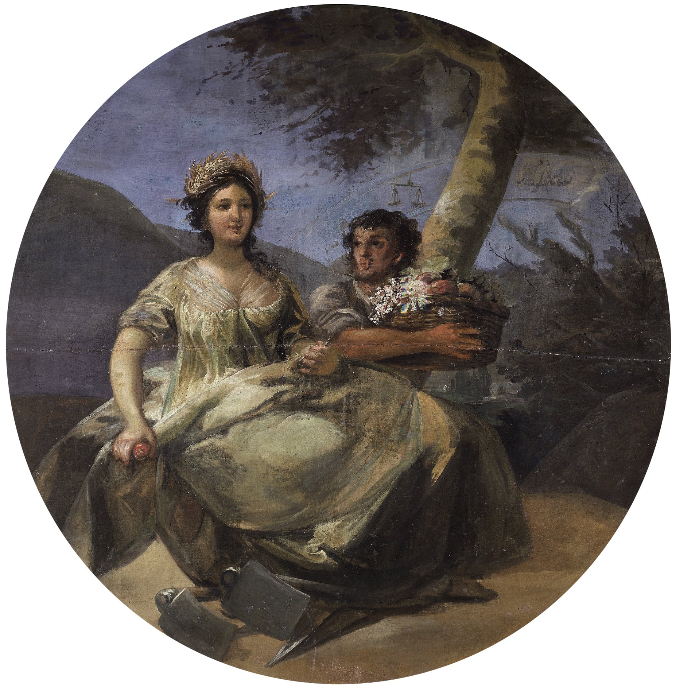 其他 - 未知名油画作品 - 男女树下的静谧场景 