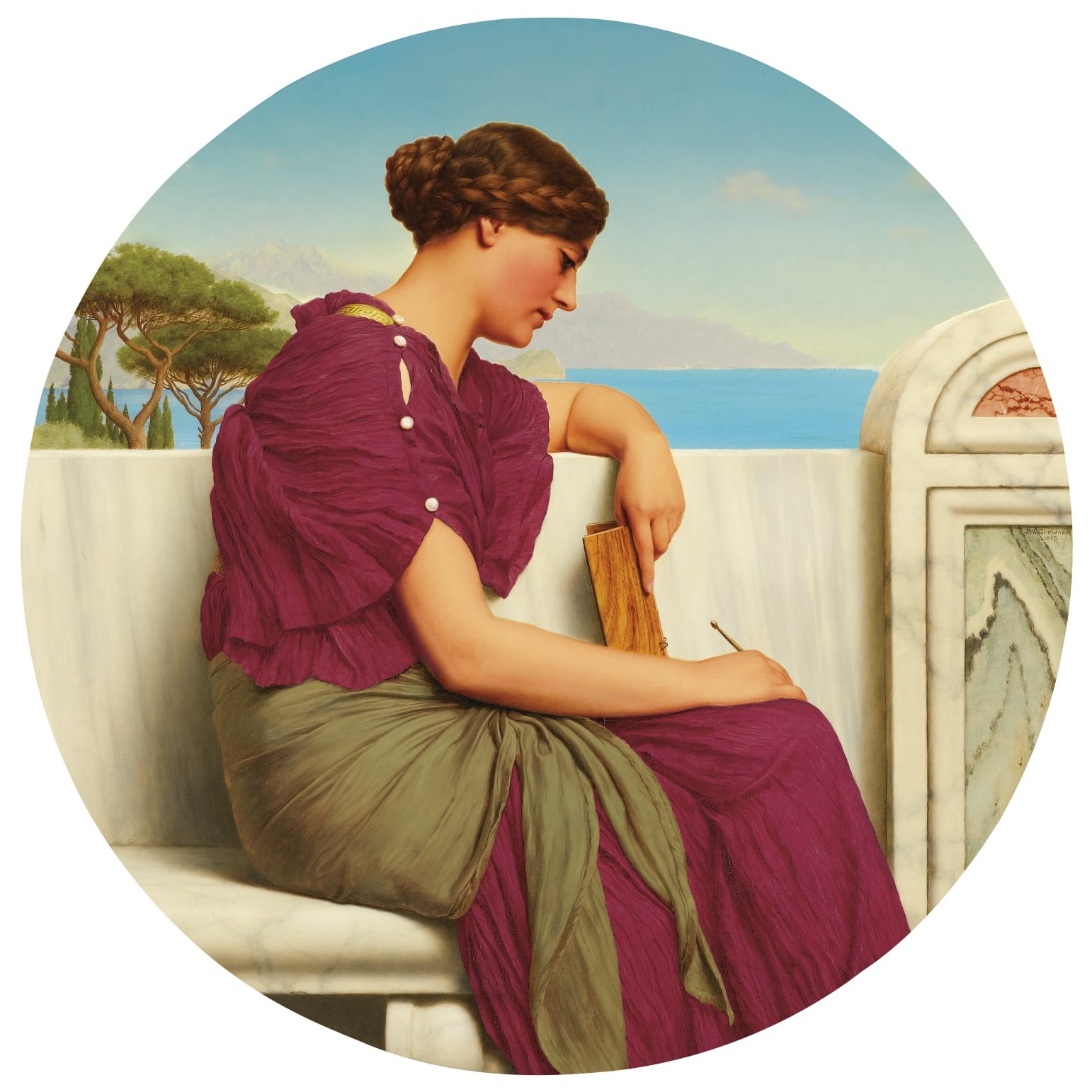 人物主题 - 古典女子静思图 - 古典女子持本静思状 