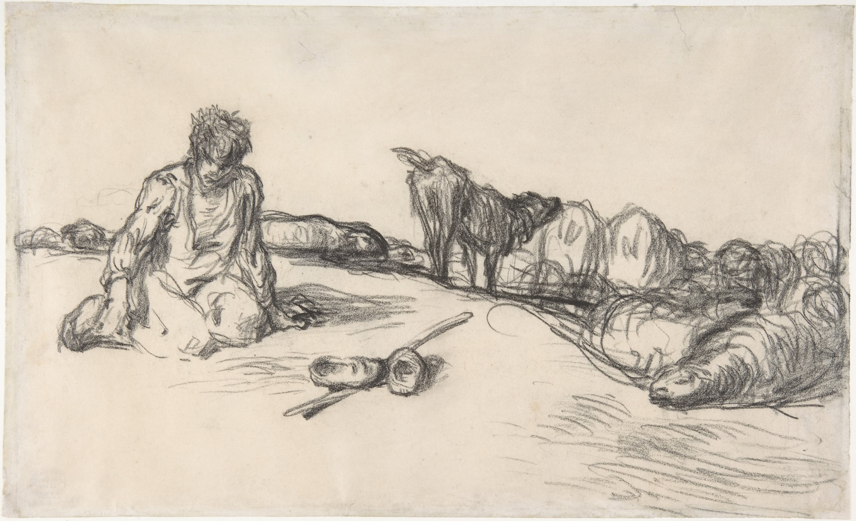 田园生活风情主题 - 未命名作品 - 描绘田园中人畜共处景 