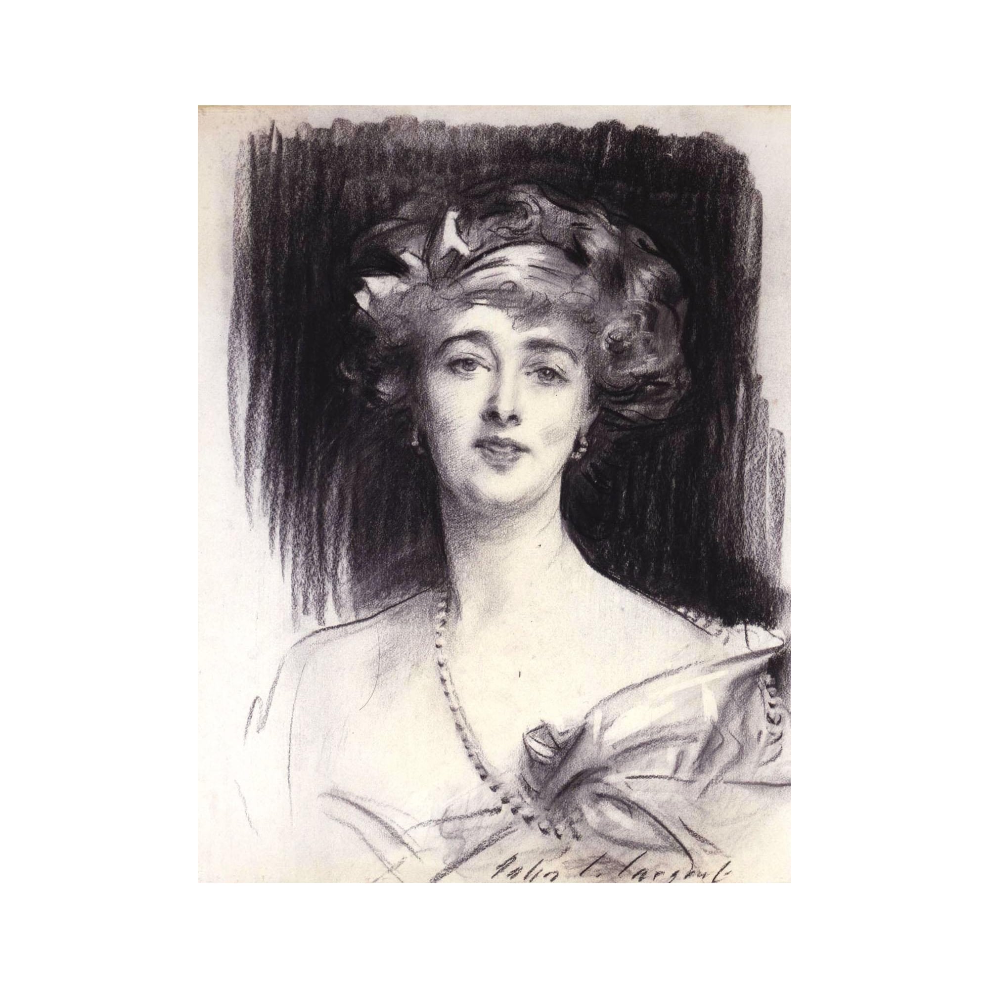 人物肖像神韵主题 - 佚名女士肖像 - 炭笔绘就女士优雅神韵 