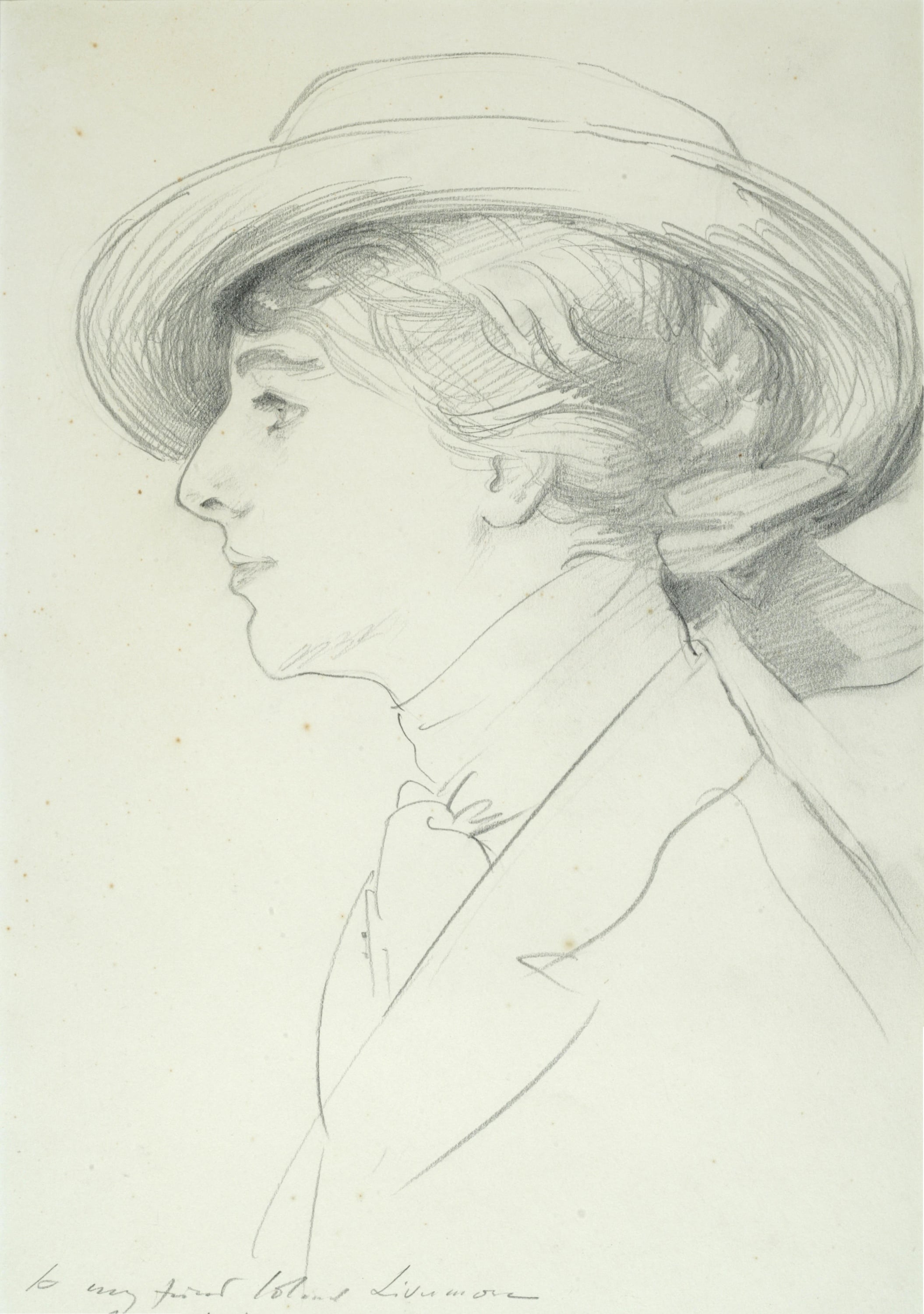 人物肖像神韵主题 - 戴帽女子侧面素描 - 简洁笔触绘女子神韵 