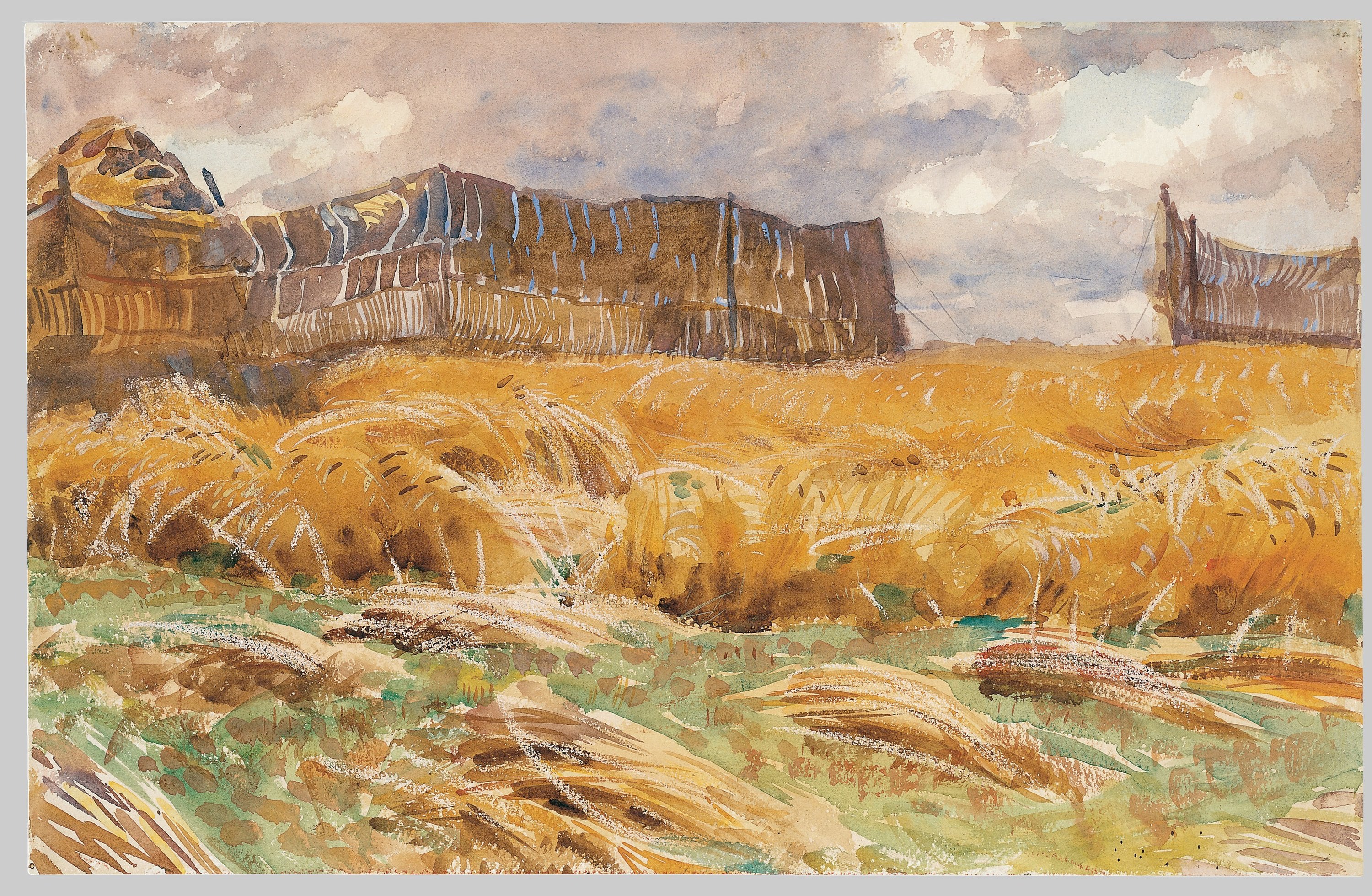 旅行风景记录主题 - 麦田与建筑风景 - 绘金黄麦田旁建筑景致 