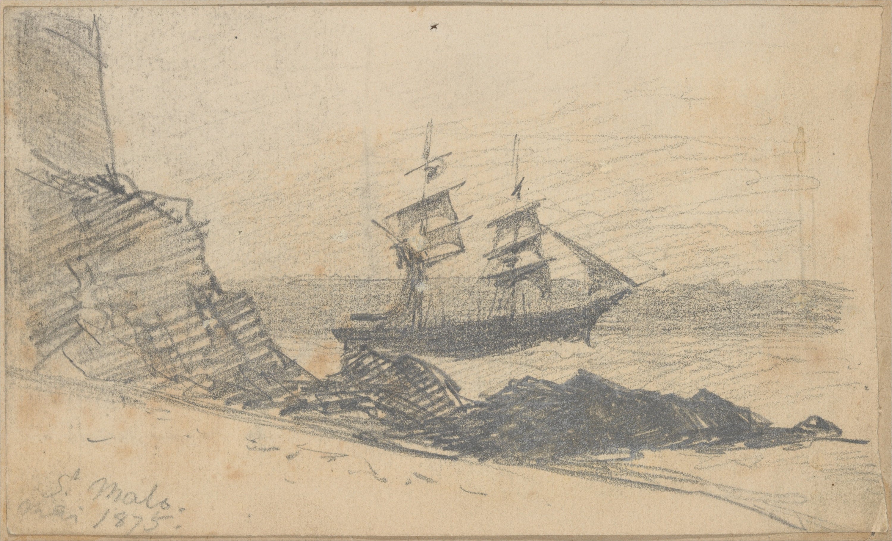 旅行风景记录主题 - 圣马洛船只素描 - 描绘海边船只与景致 