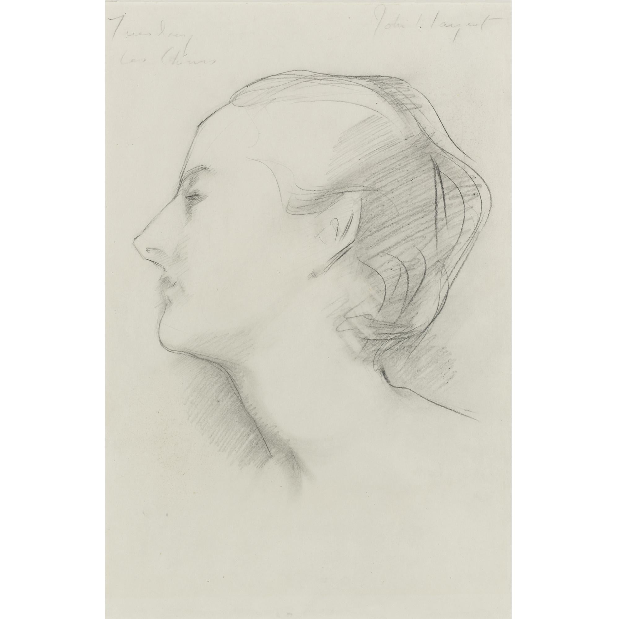 人物肖像神韵主题 - 女性侧面头部素描 - 简洁笔触勾勒人物神韵 