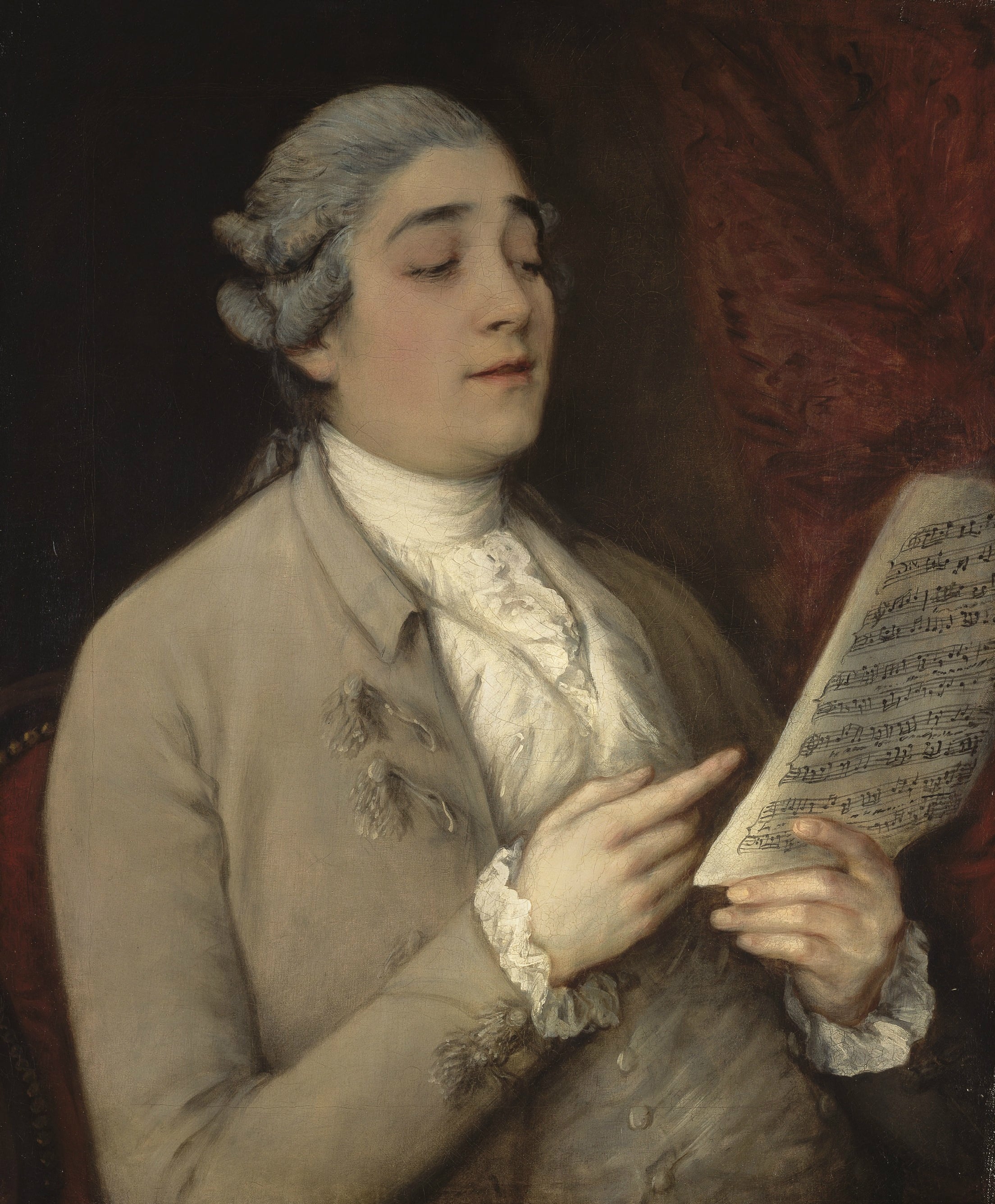 贵族肖像描绘主题 - 未知名贵族肖像 - 贵族专注赏阅乐谱画面 