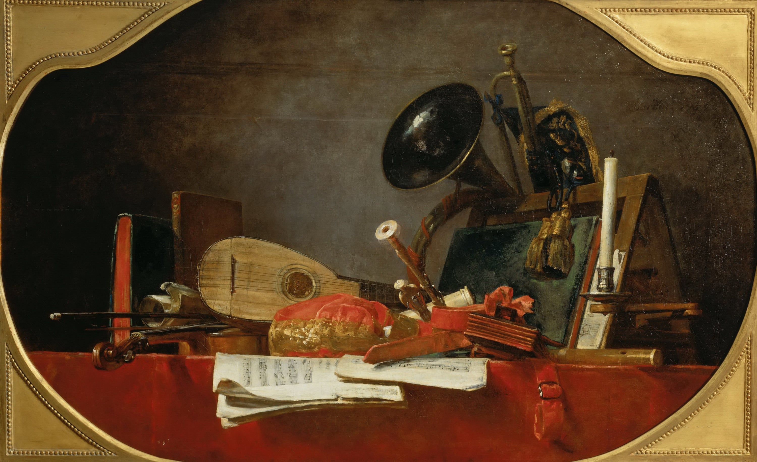 静物写实描绘主题 - 乐器与书籍的静物画 - 展现乐器书籍的静物组合