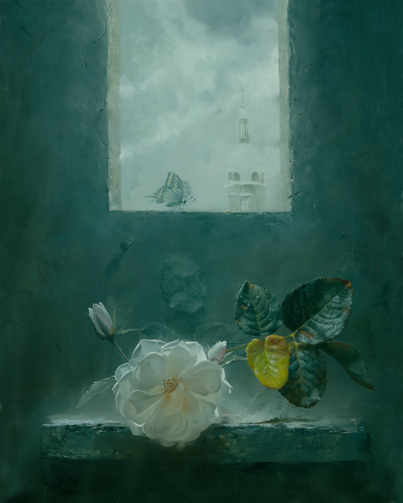 其他 - 窗景花卉蝶影之绘 - 窗边花卉伴蝶望远景 