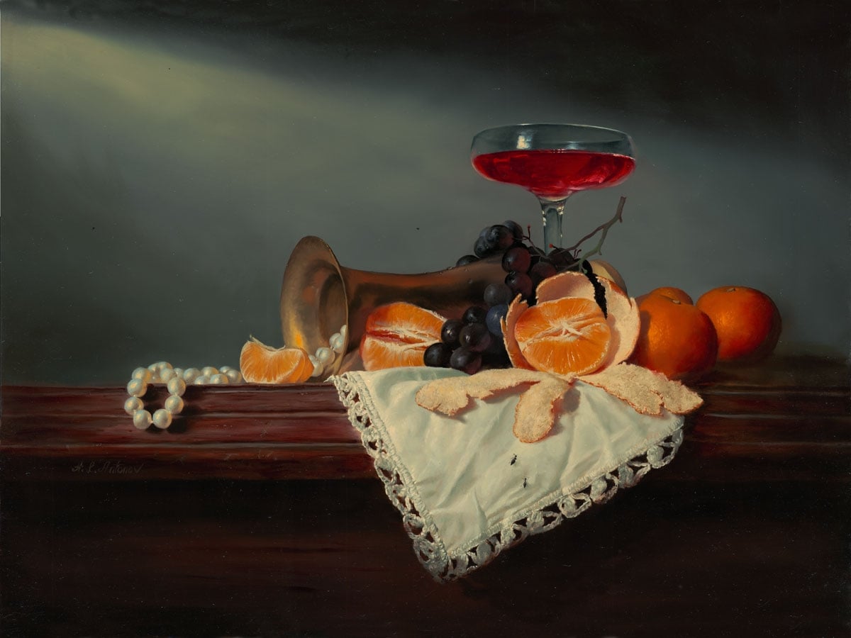 其他 - 静物油画 - 呈现水果酒杯等静物 