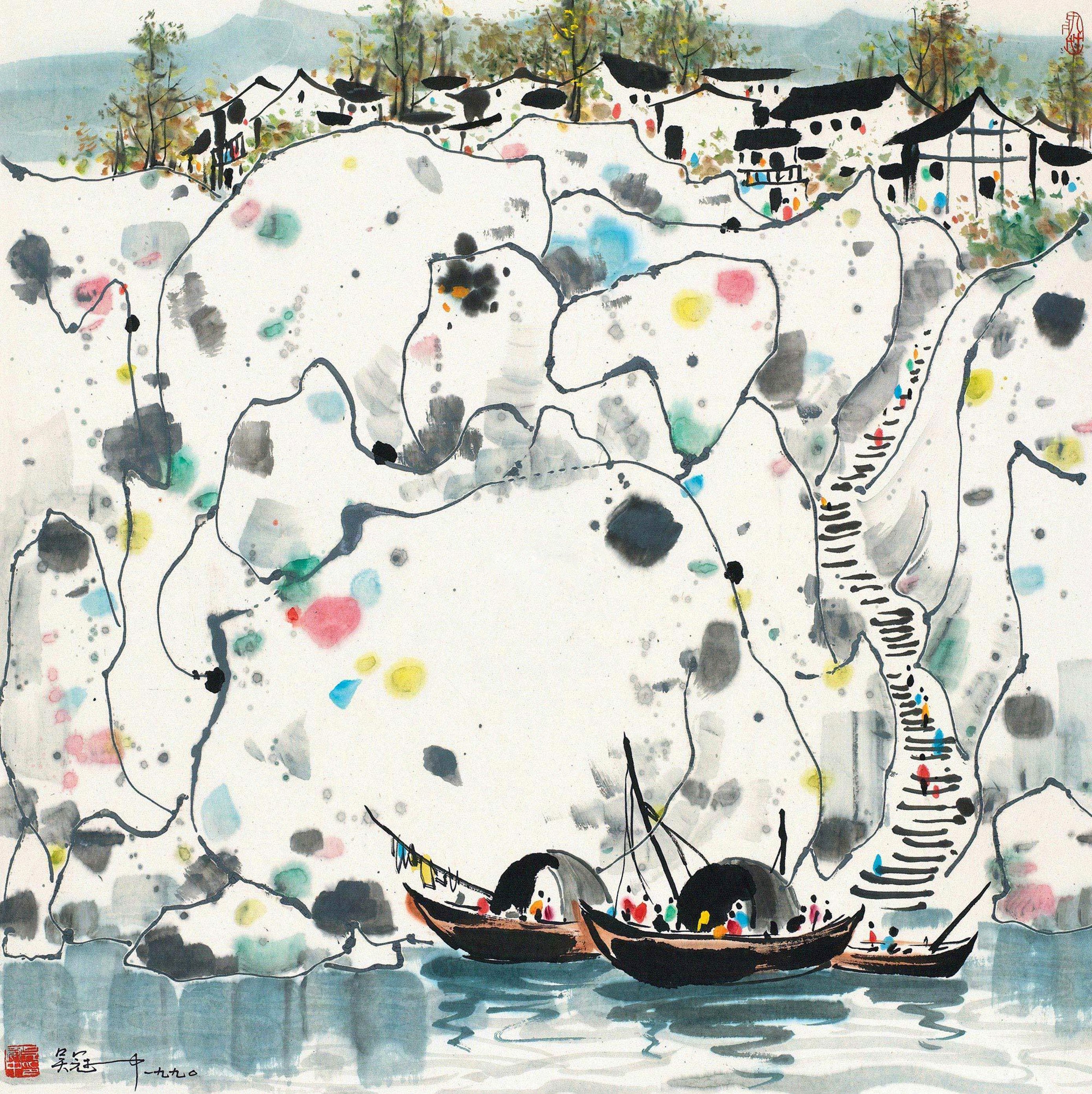 江南水乡景致主题 - 未知名画作 - 水乡景致绘就诗意画面 