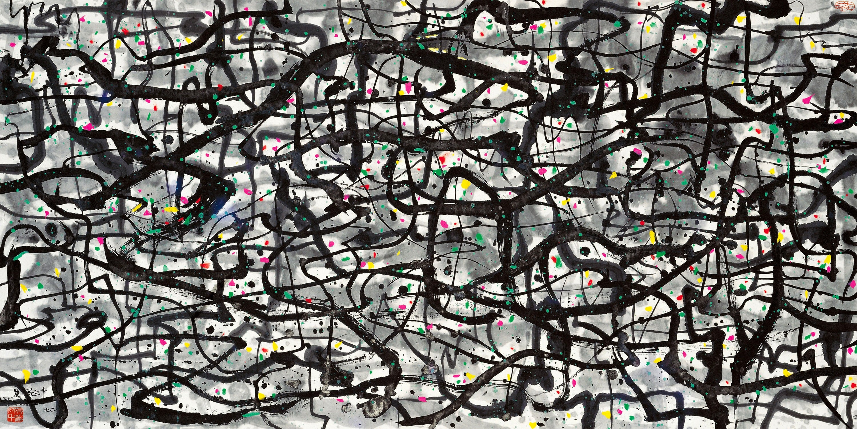 抽象形式探索主题 - 无特定名字 - 线条色彩交织抽象画作 