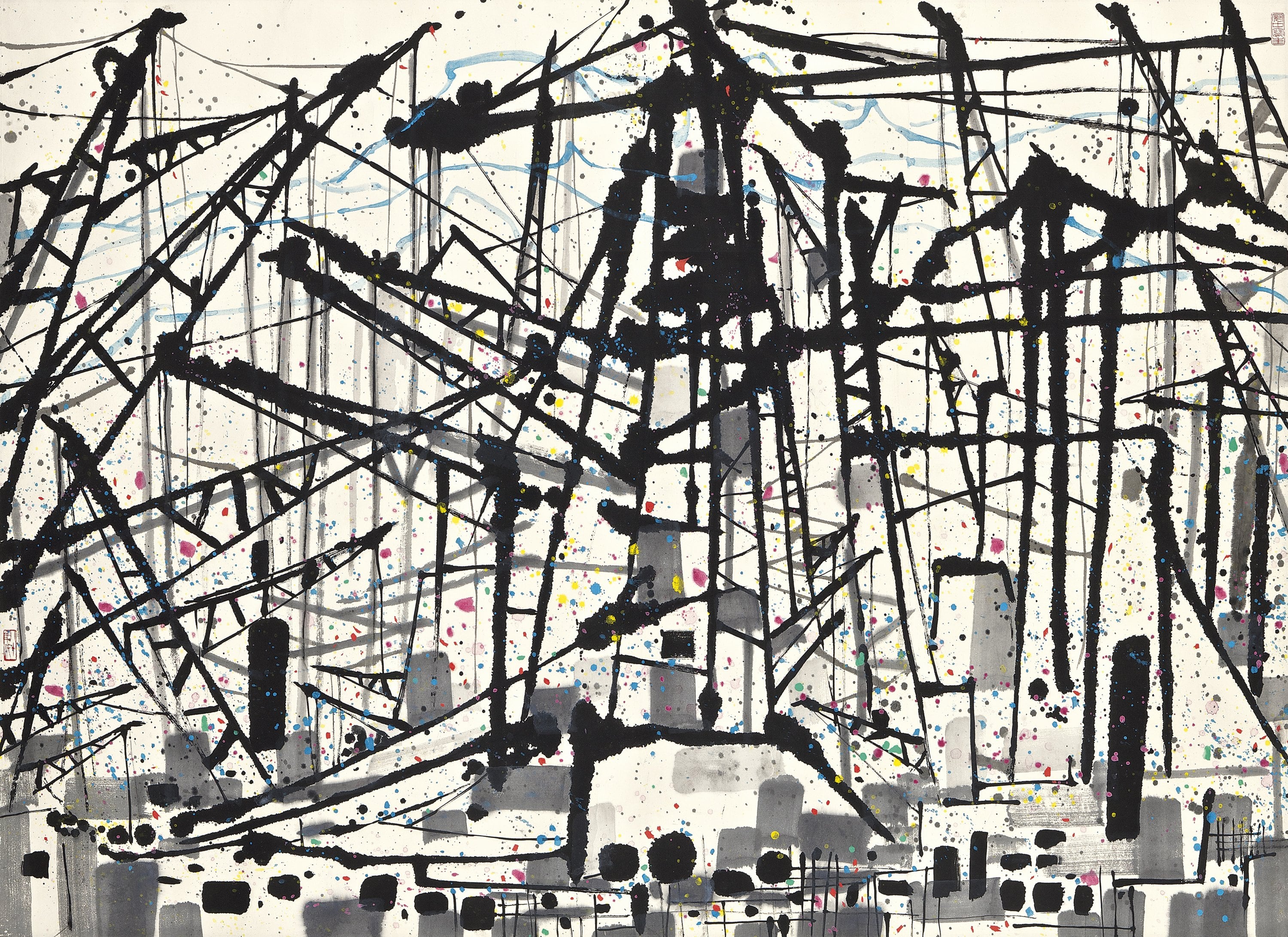 抽象形式探索主题 - 无 - 线条墨点交织抽象画面 