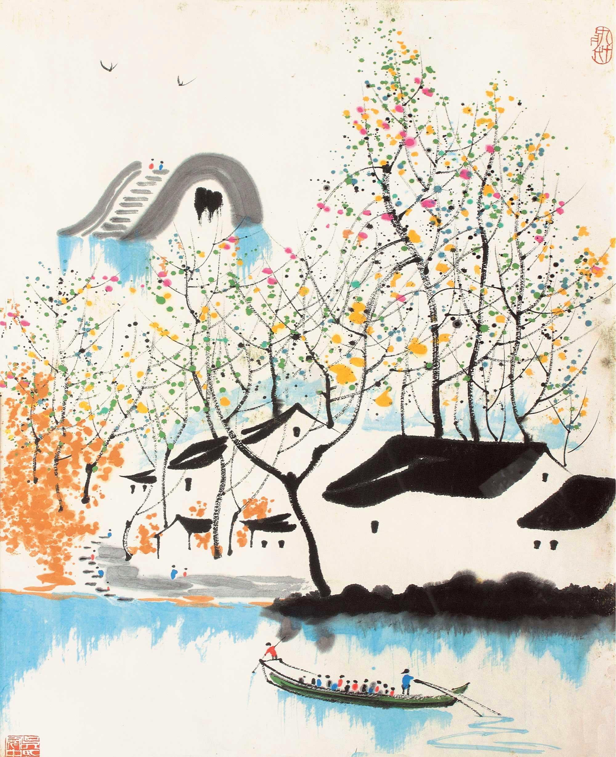 江南水乡景致主题 - 未知 - 水乡小船人家春景如画 