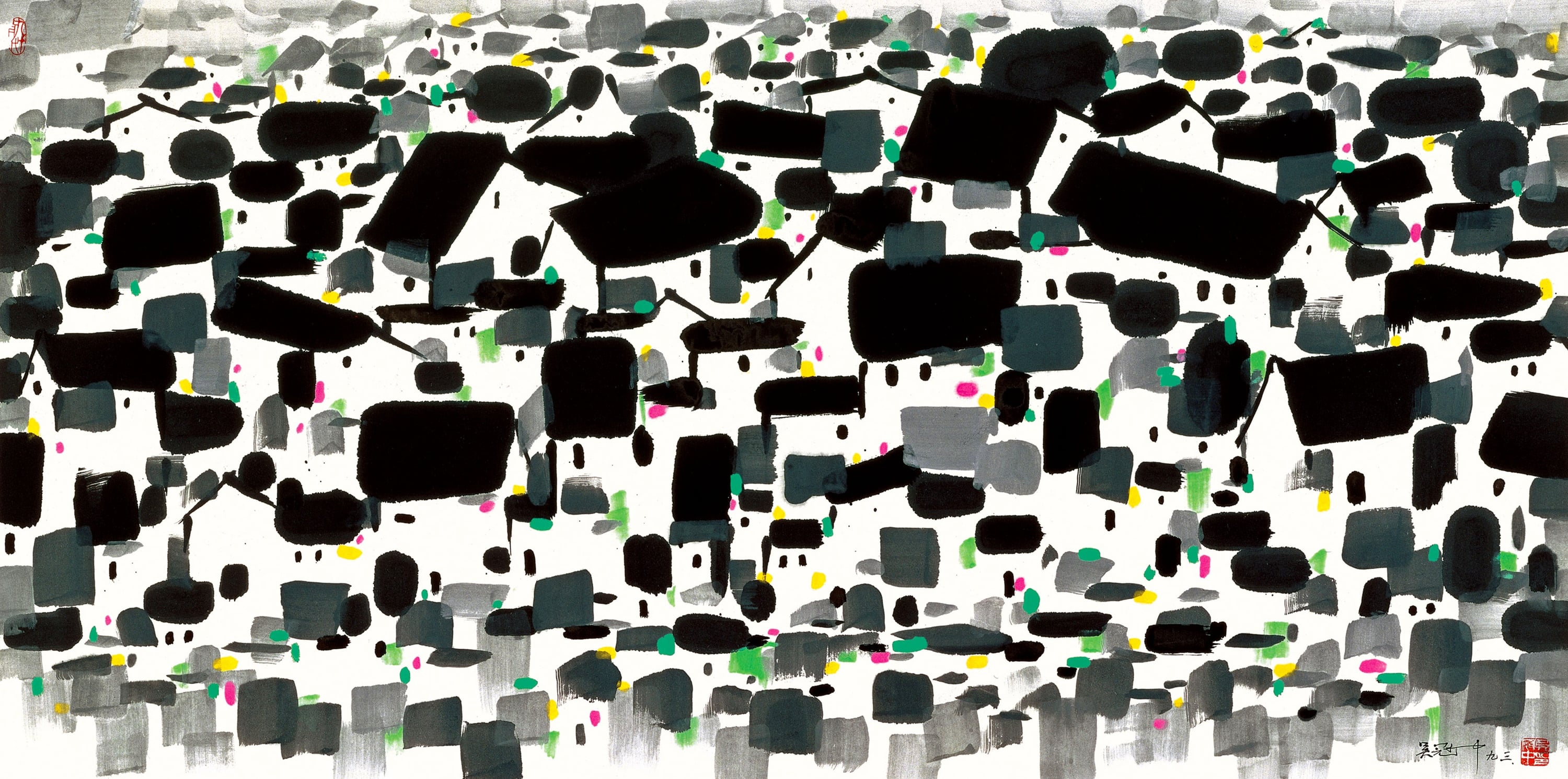 江南水乡景致主题 - 无题 - 抽象笔触绘江南屋景 