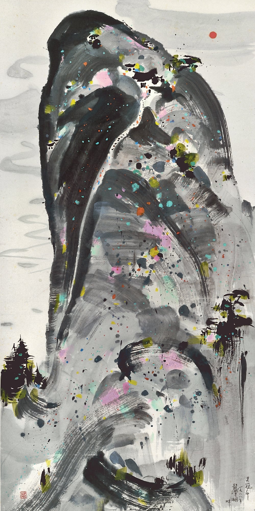 线条色彩交织主题 - 无题 - 墨色与彩点交织的山水 