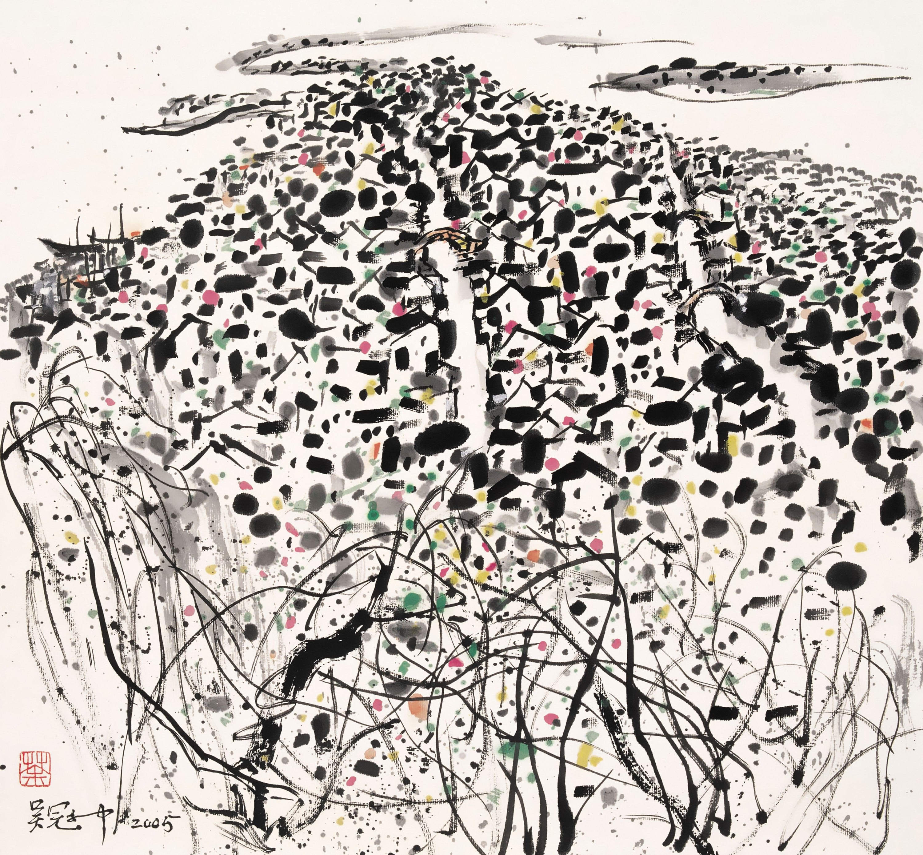 线条色彩交织主题 - 无 - 墨点线条交织独特画面 