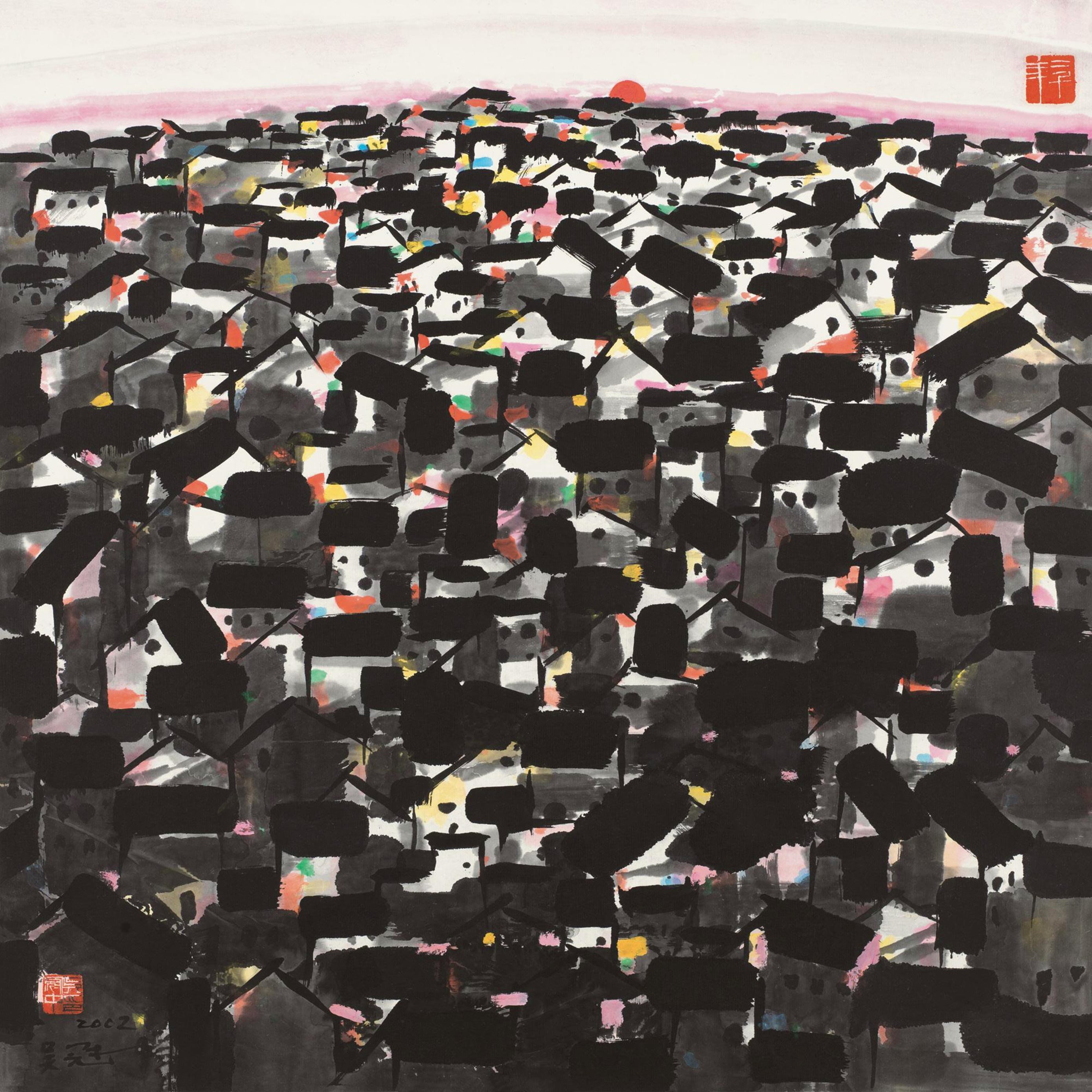 江南水乡景致主题 - 水乡暮色 - 墨色房屋绘水乡暮色 