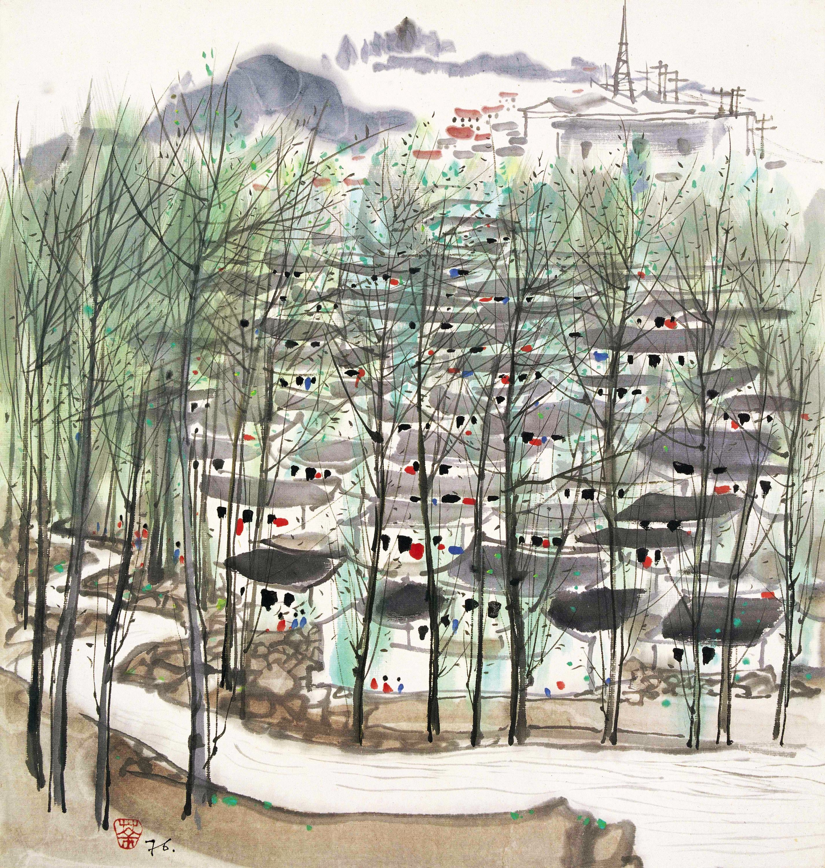 江南水乡景致主题 - 未知名作 - 水乡村落伴林山景韵 