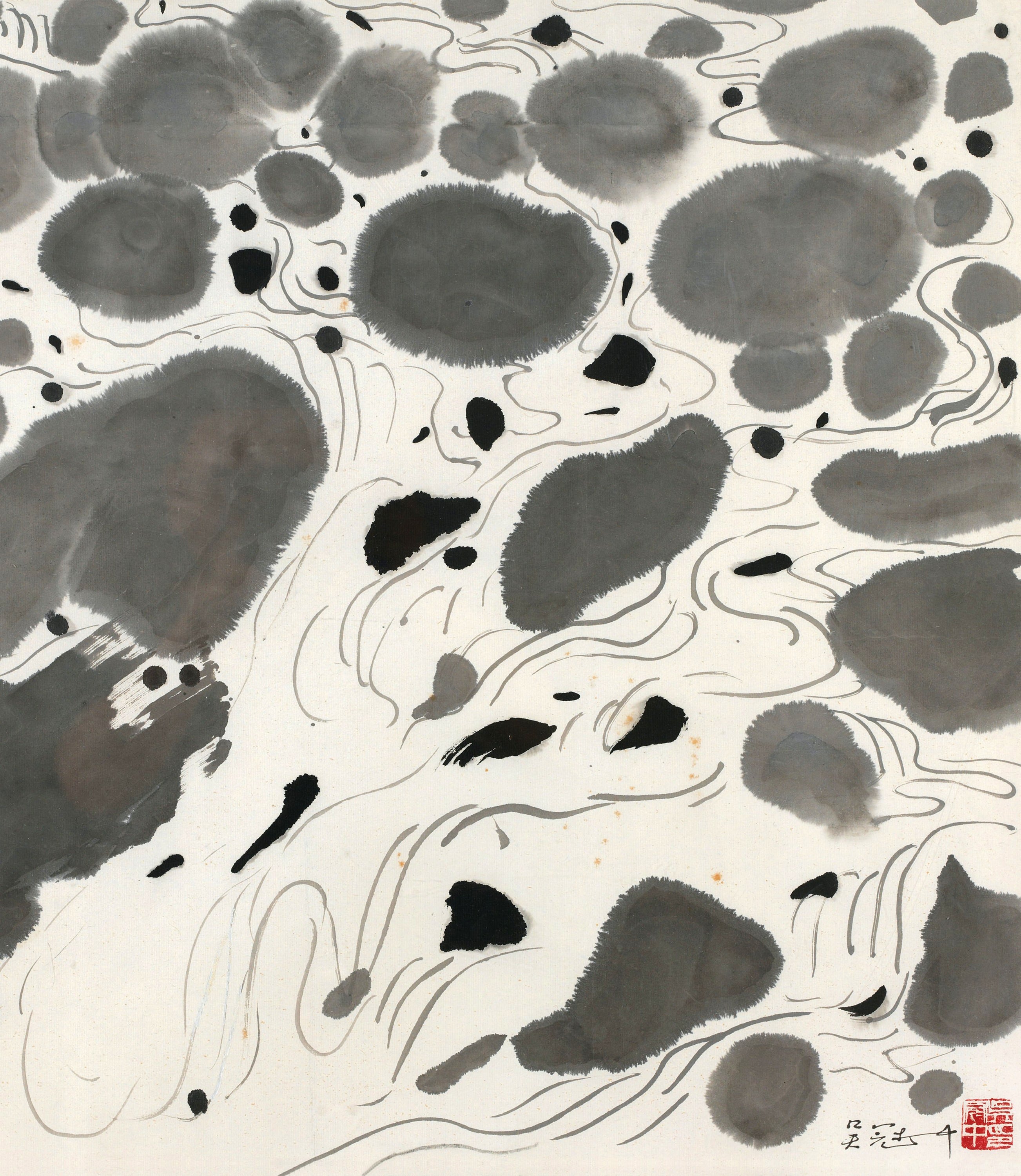 抽象形式探索主题 - 无题 - 墨点线条交织抽象画面 