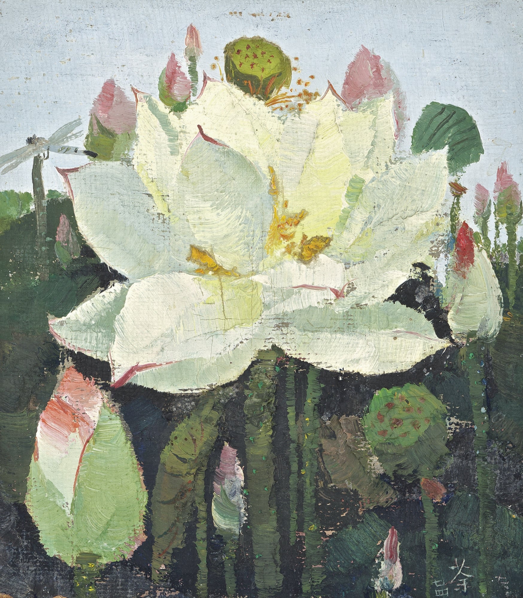 自然风景神韵主题 - 荷花画作 - 描绘盛开荷花清新景致 