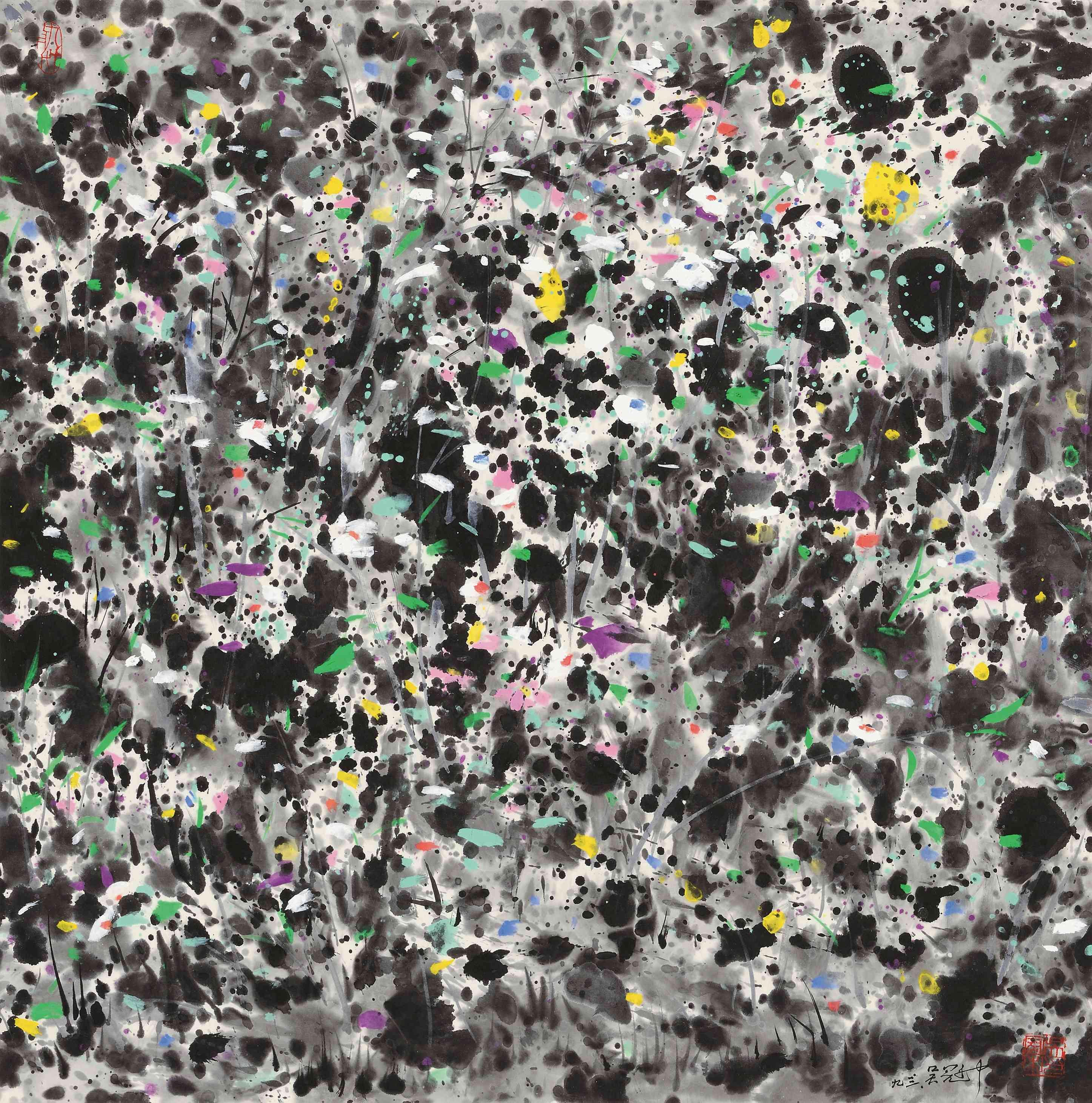 抽象形式探索主题 - 无特定名字 - 墨色与彩点的抽象交织 