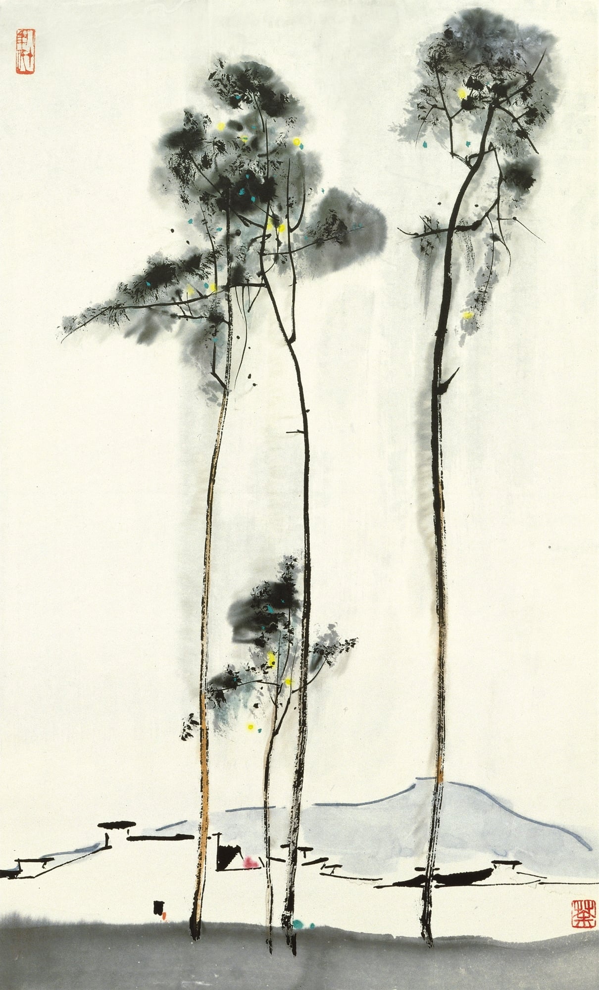 自然风景神韵主题 - 无题 - 水墨绘就树木自然景致 