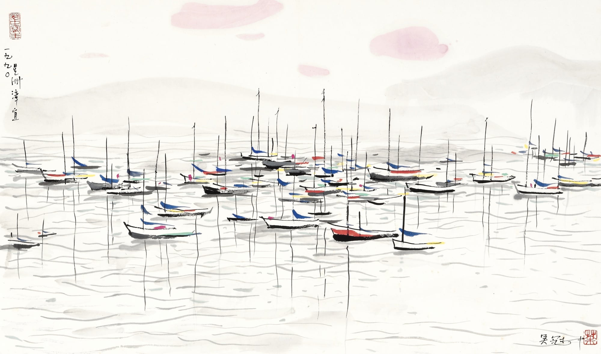 江南水乡景致主题 - 渔舟图 - 水墨绘就水乡渔舟景象 