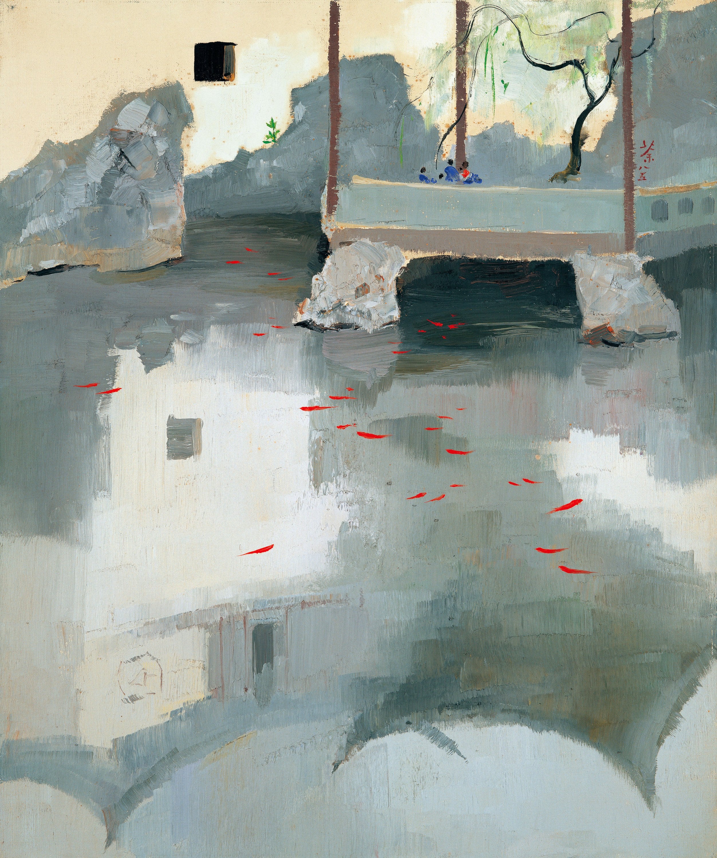 江南水乡景致主题 - 未知名 - 展现水乡桥景与水中游鱼 